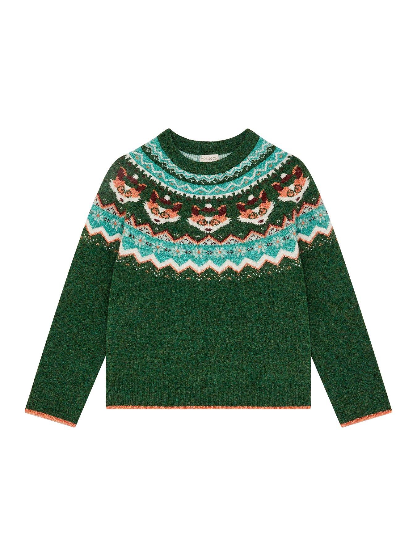 undefined Boys Cneck Fairisle Fox Jumper - Green