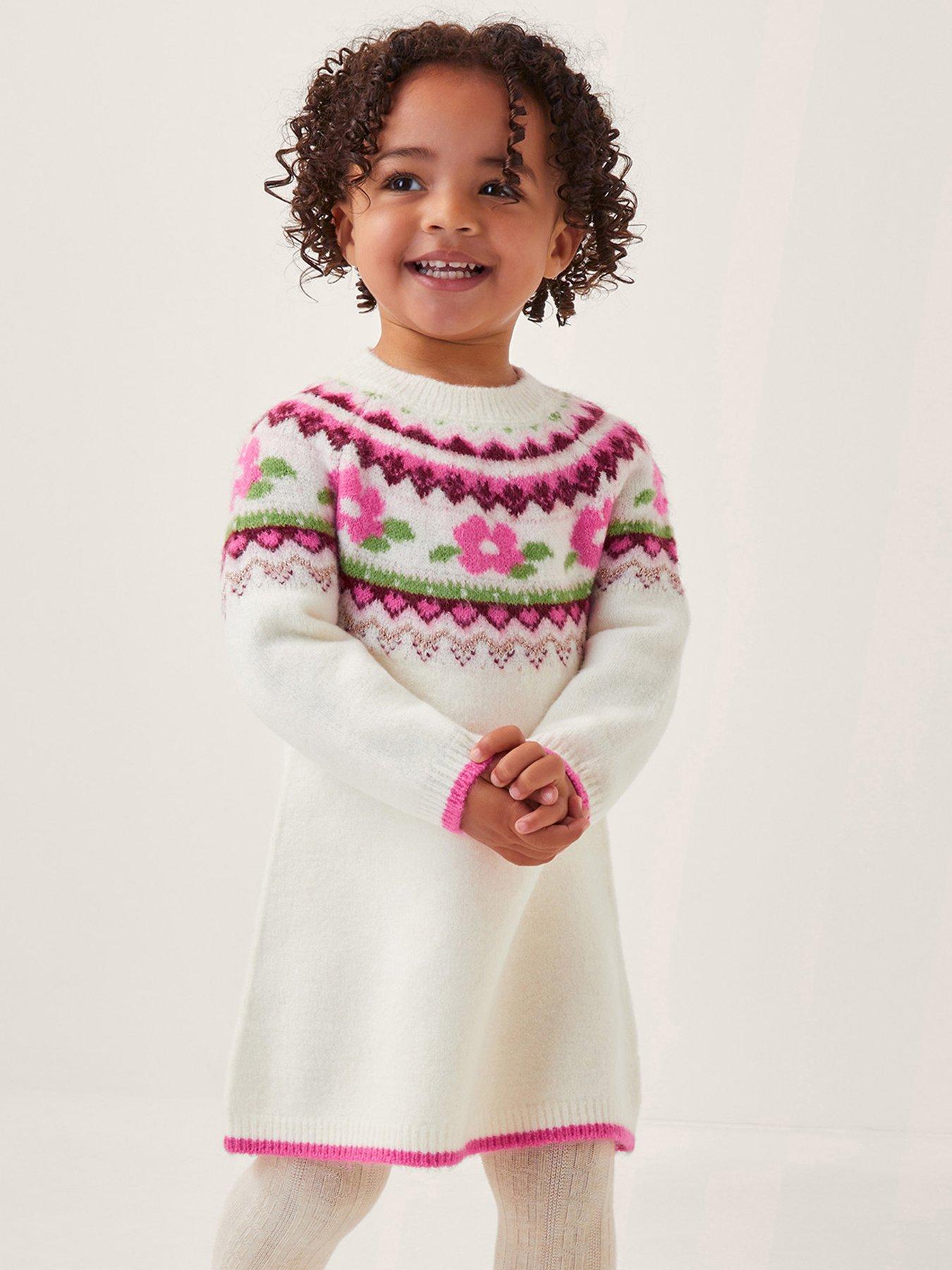 undefined Baby Girls Rose Knitted Dress - Light Cream