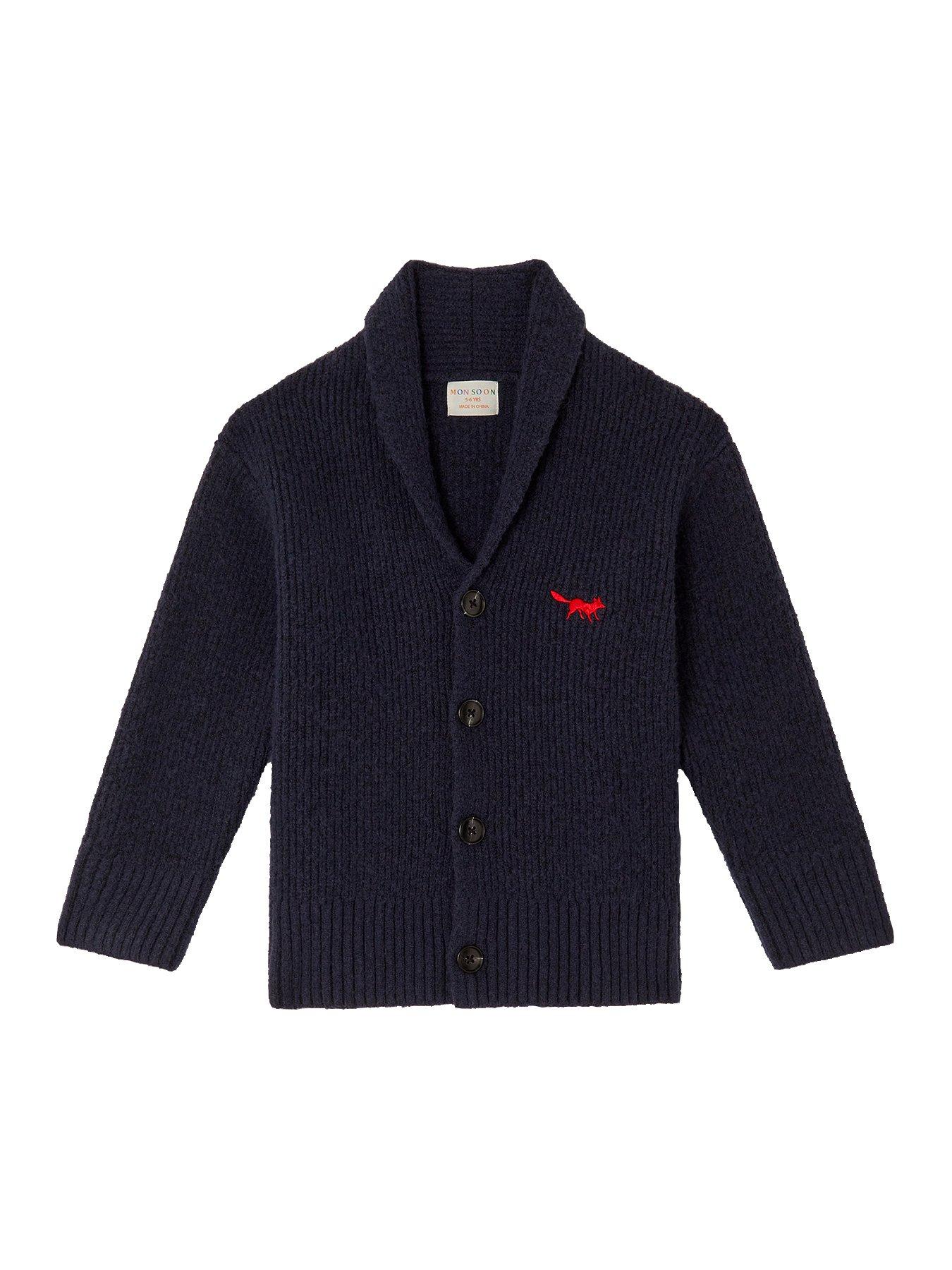 undefined Boys Plain Knitted Shawl Cardigan - Navy