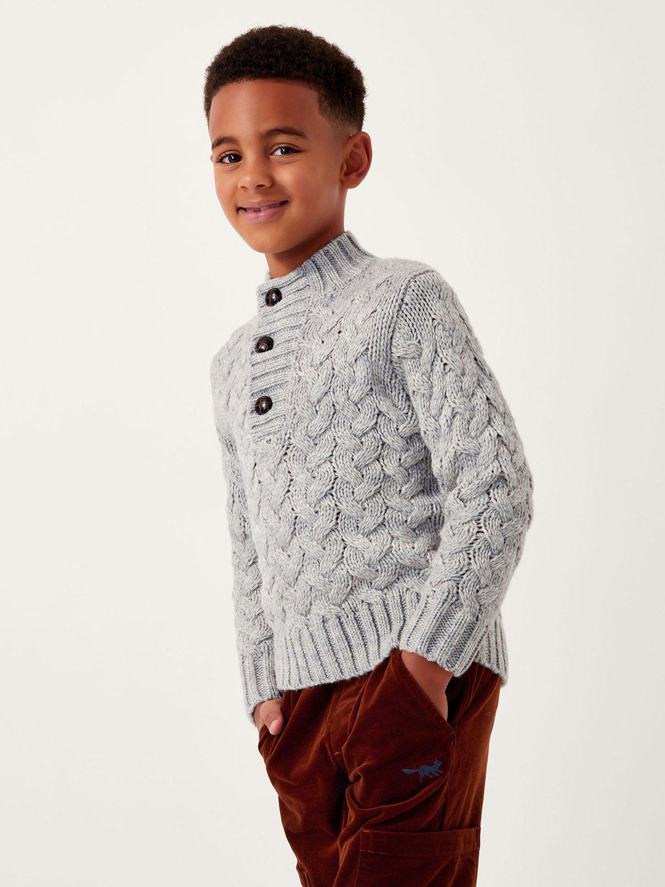 Monsoon Boys Cable Knitted Button Placket Jumper - Grey