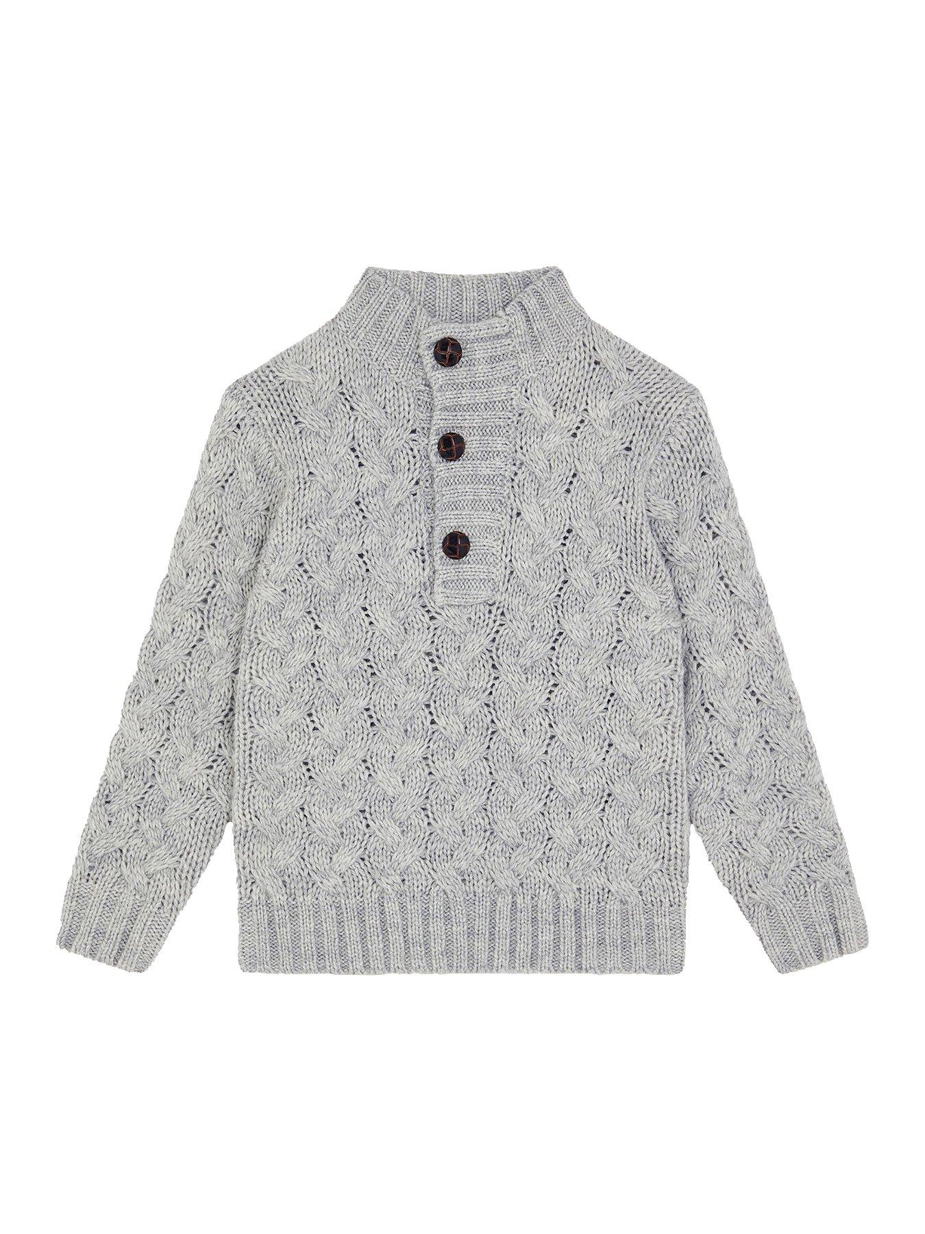 undefined Boys Cable Knitted Button Placket Jumper - Grey