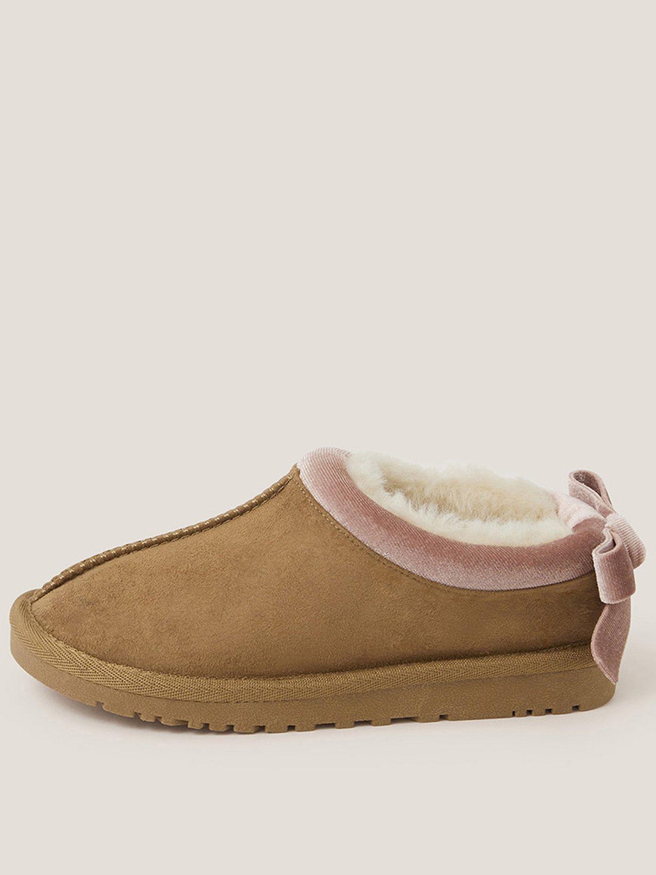 Monsoon Girls Pink Velvet Bow Low Clog Slippers - Brown