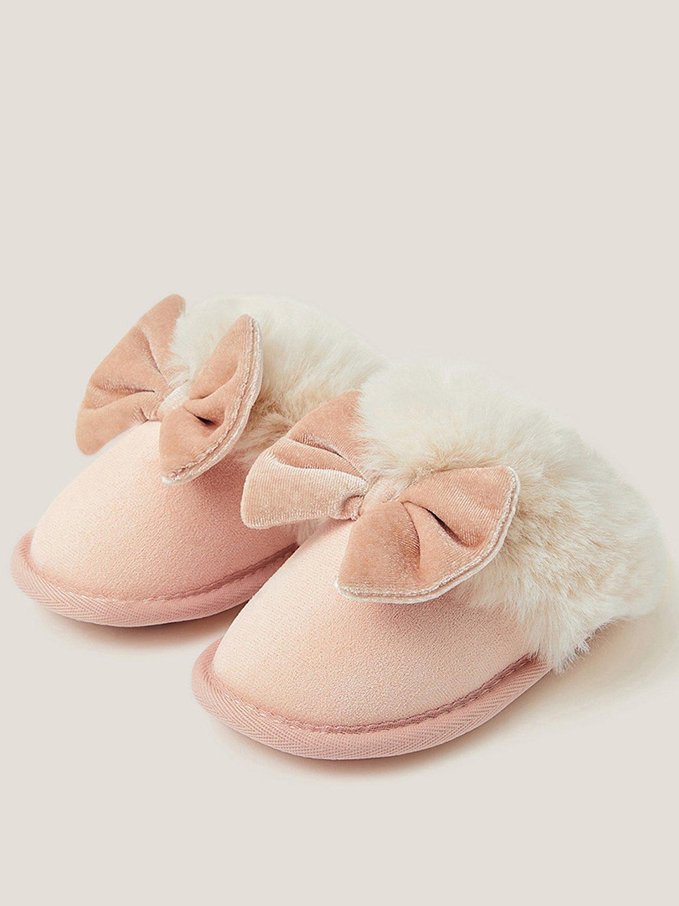 Monsoon Girls Velvet Bow Slippers - Pink