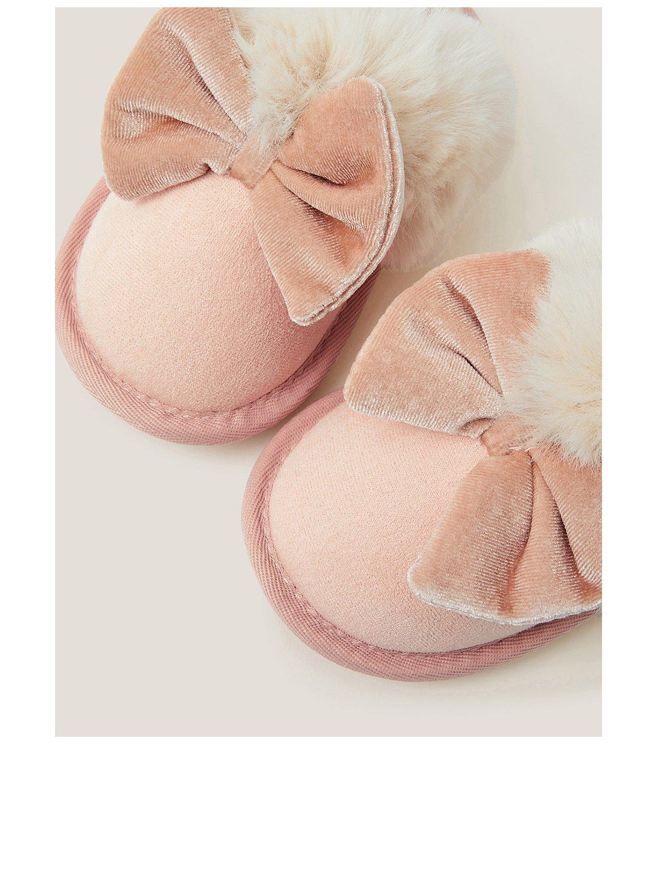 Image 3 of 3 of Monsoon Girls Velvet Bow Slippers - Pink