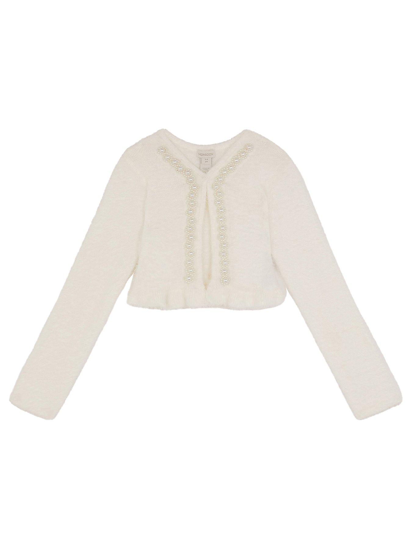 undefined Girls Pearl Fluffy Cardigan - White