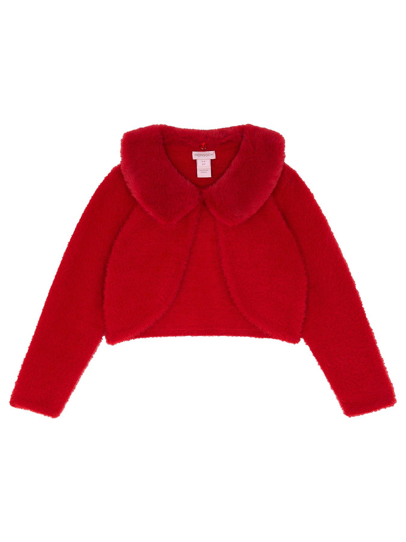 Monsoon Girls Fluffy Detachable Cardigan - Red