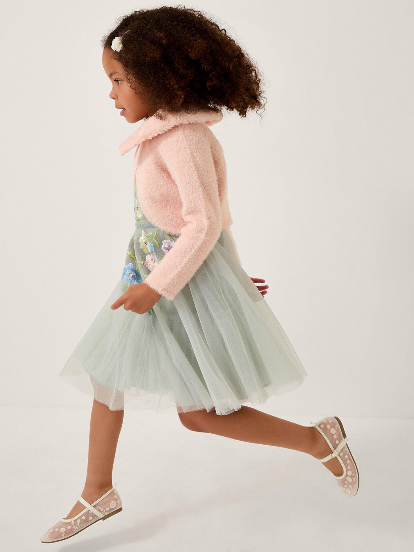 Image 1 of 4 of Monsoon Girls Fluffy Detachable Cardigan - Pink