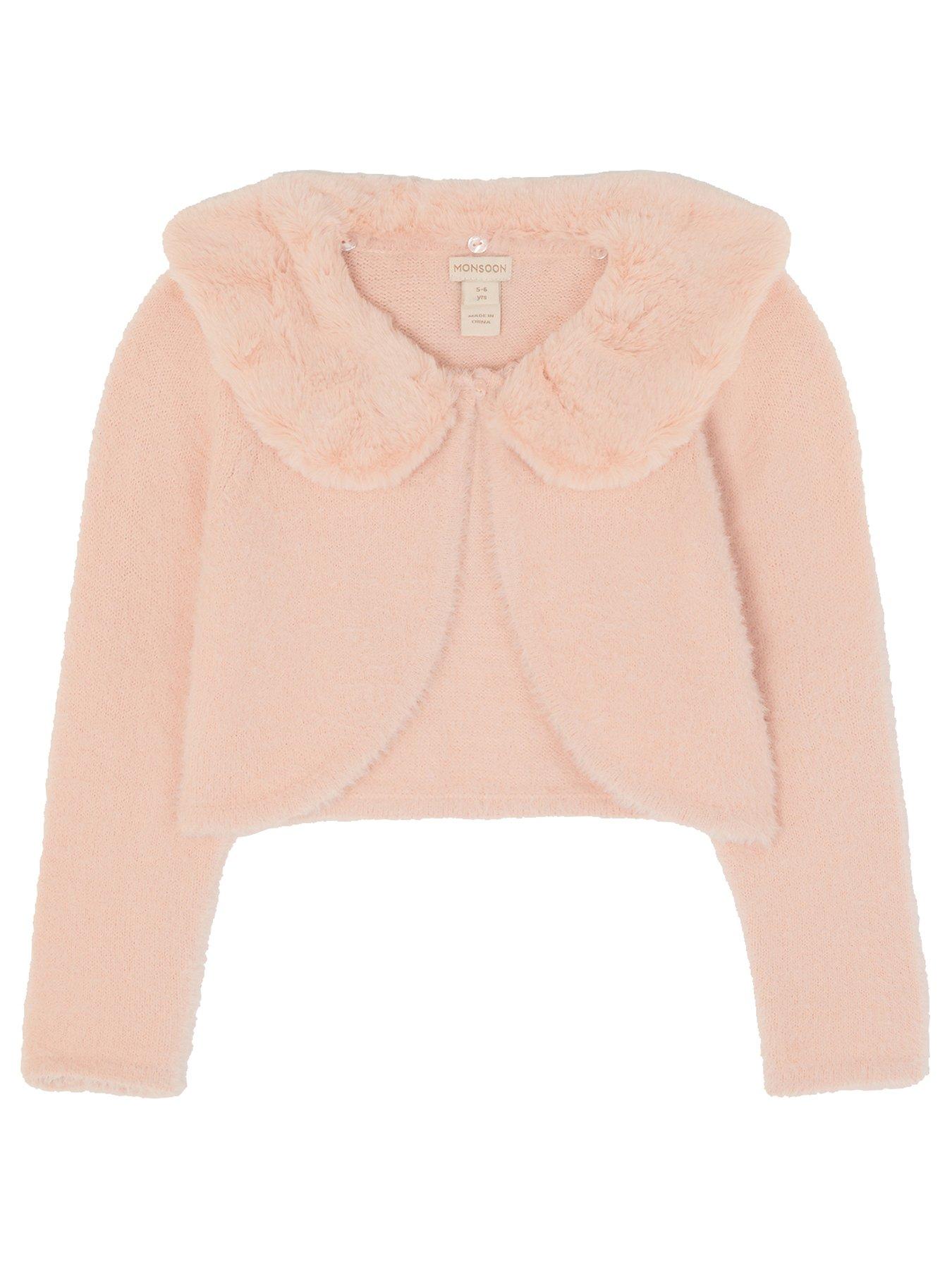 Image 2 of 4 of Monsoon Girls Fluffy Detachable Cardigan - Pink