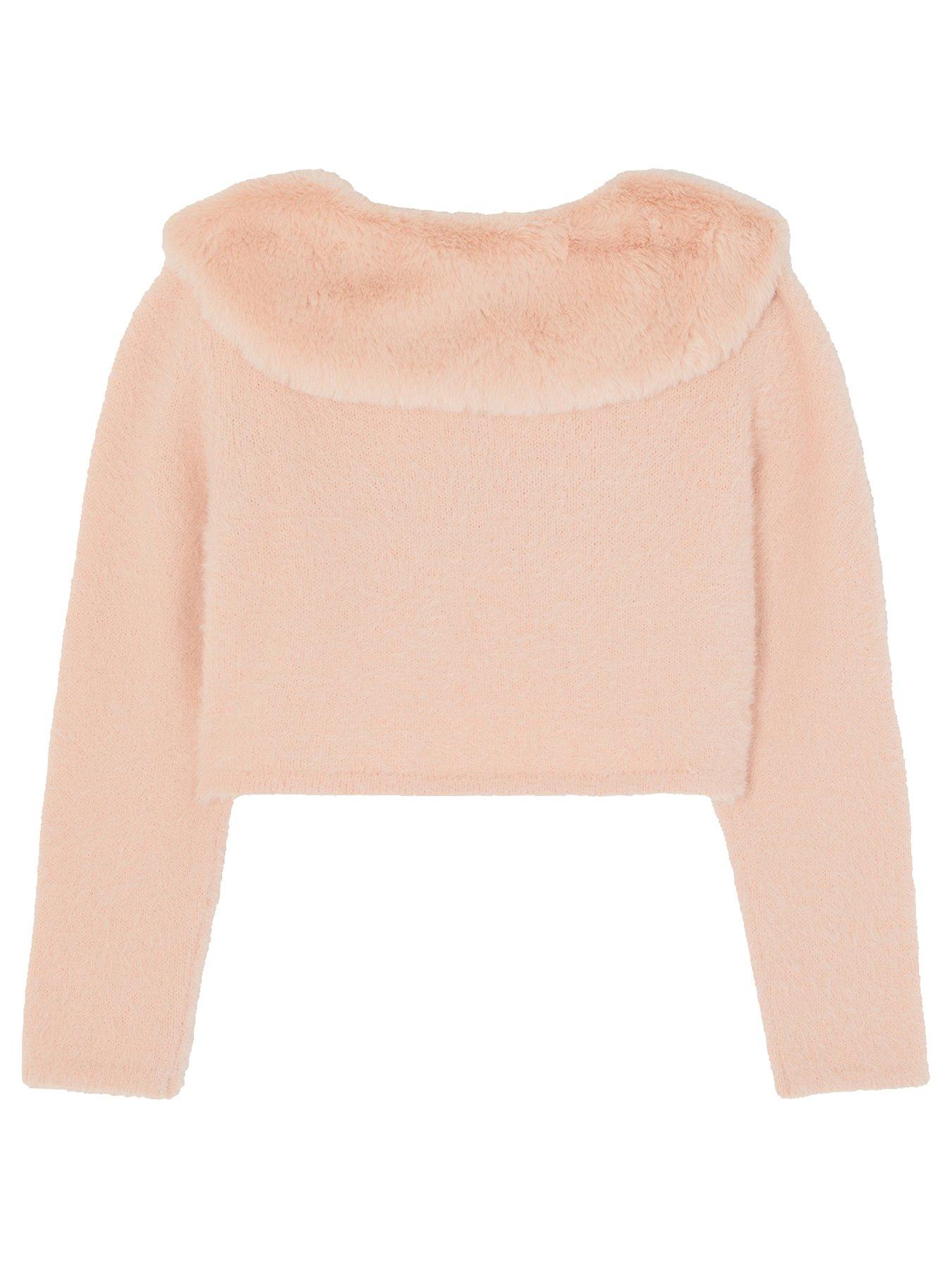 Image 3 of 4 of Monsoon Girls Fluffy Detachable Cardigan - Pink