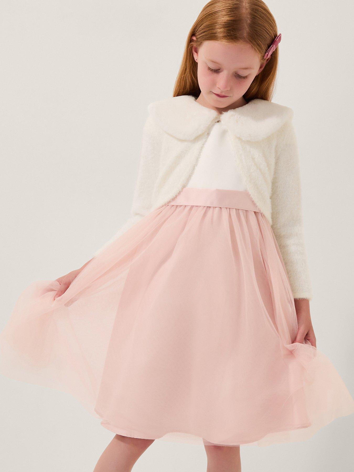 undefined Girls Fluffy Detachable Cardigan - Light Cream