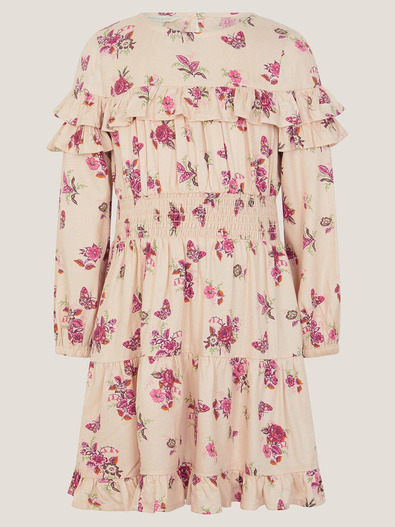 undefined Baby Girls Butterfly Viscose Dress - Light Cream