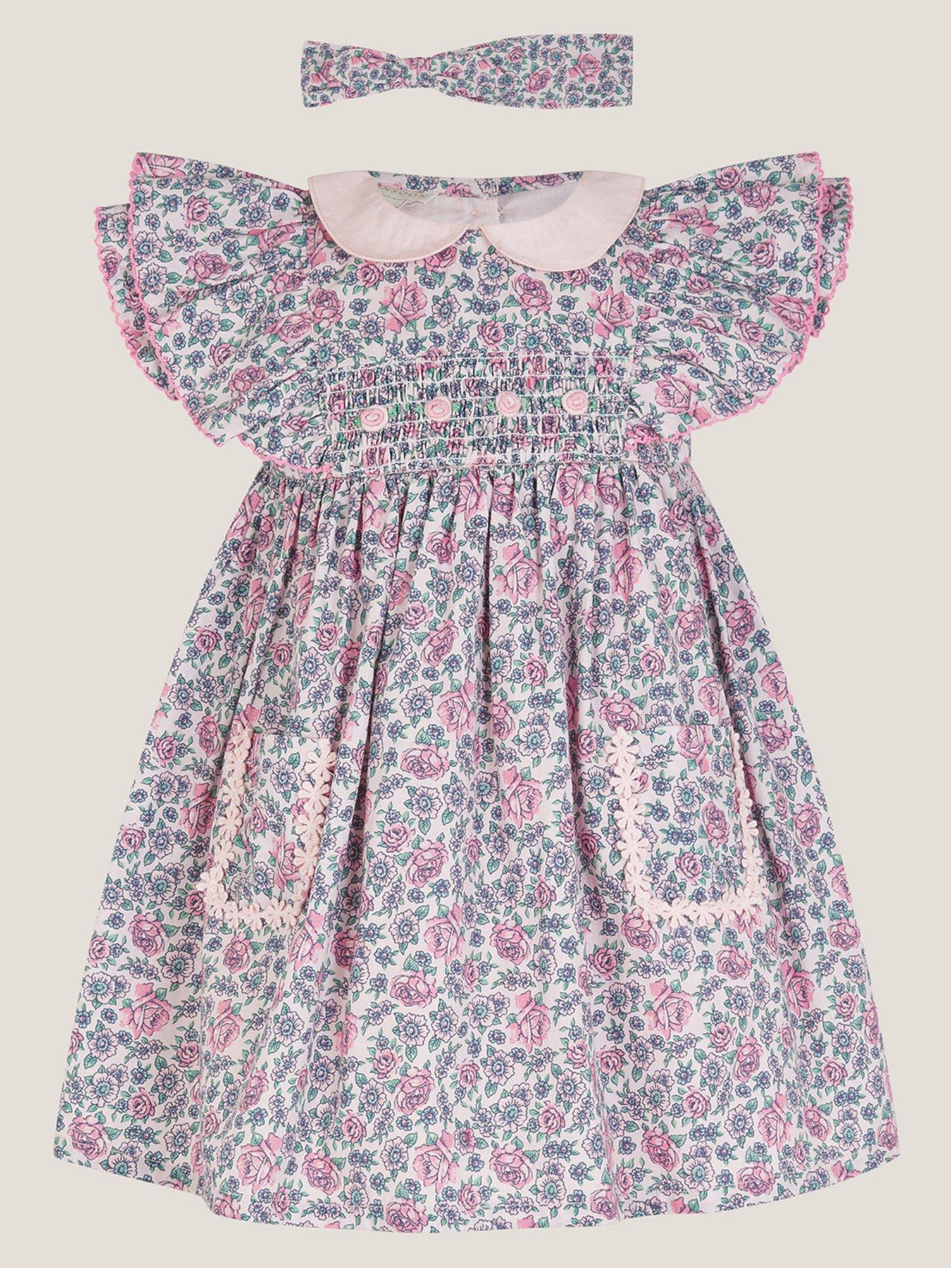 Monsoon Baby Girls Savannah Dress And Headband - Pink