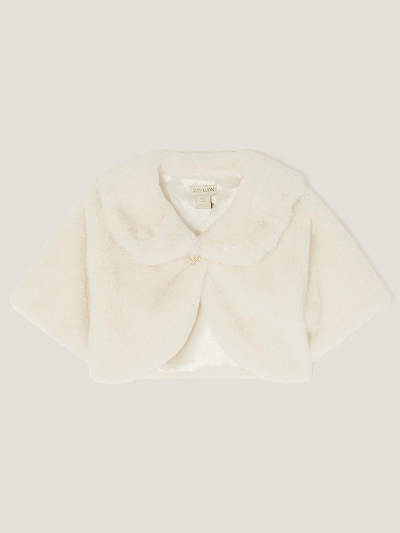 undefined Girls Collar Faux Fur Shrug - Light Cream