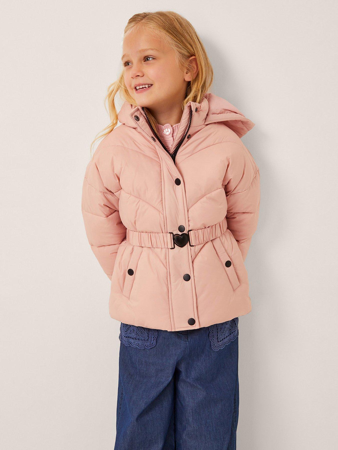 undefined Girls Short Belted Padded Coat - Pink