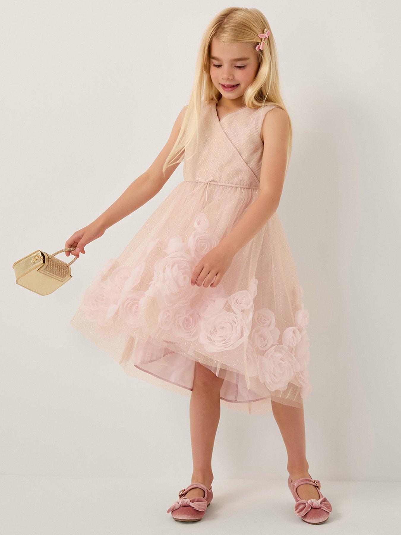 undefined Girls Glinda Glitter 3d Roses Dress - Pink