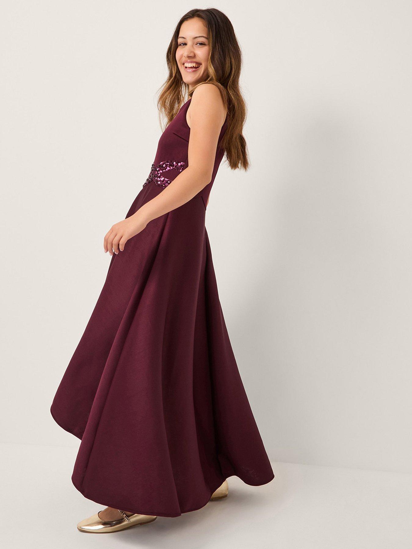 Monsoon Girls Grecian Sequin Detail Scuba Dress - Dark Red