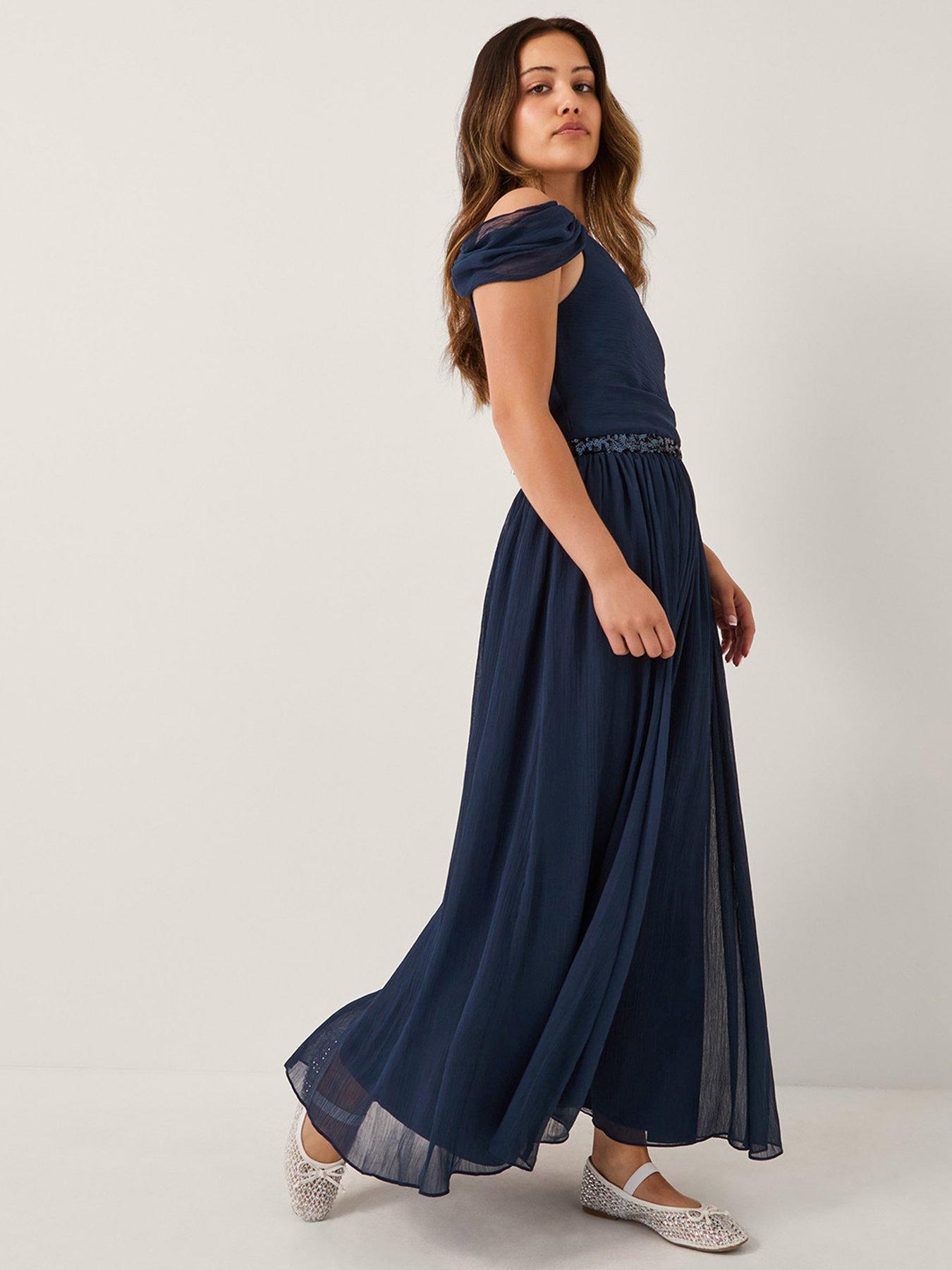 undefined Girls Sequin One Shoulder Texas Dress - Navy