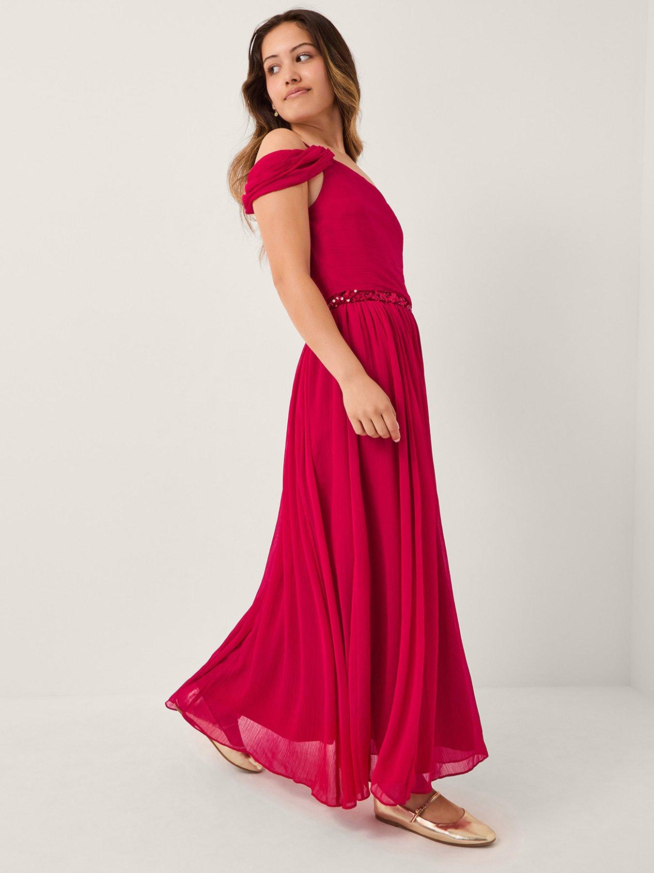 undefined Girls Sequin One Shoulder Texas Dress - Red