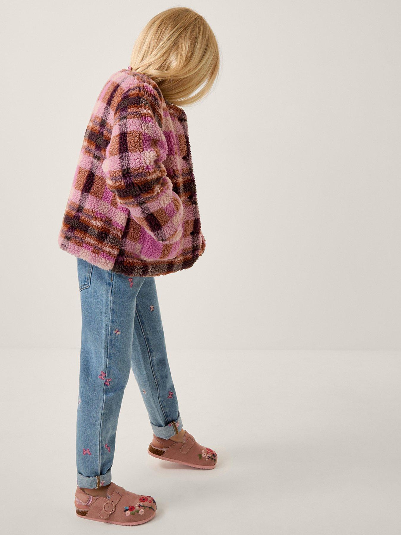 Monsoon Girls Check Borg Jacket Pink Very