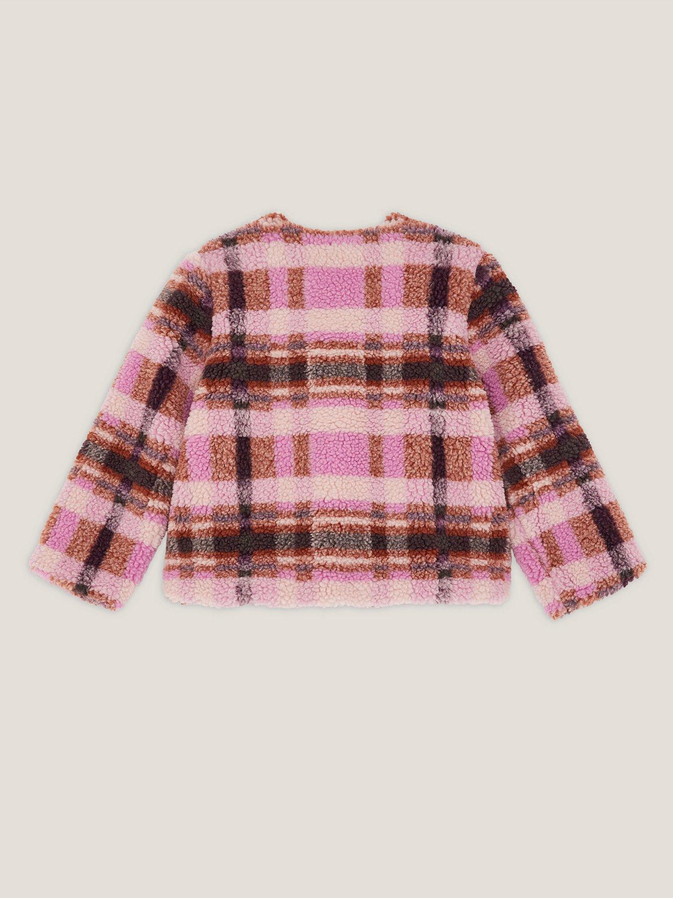 Monsoon Girls Check Borg Jacket Pink Very