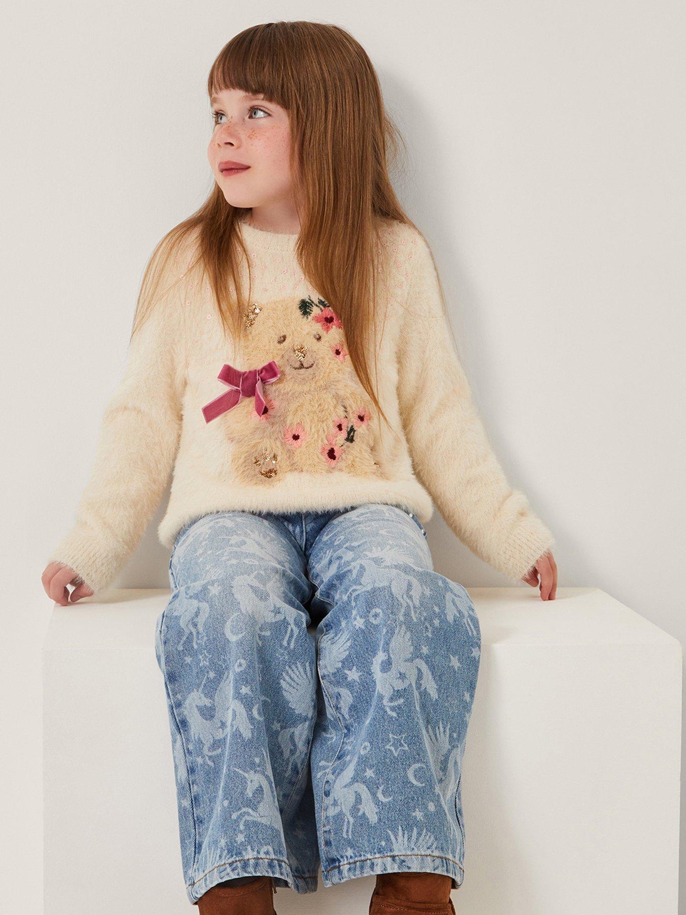 undefined Girls Bear Knitted Jumper - Light Cream