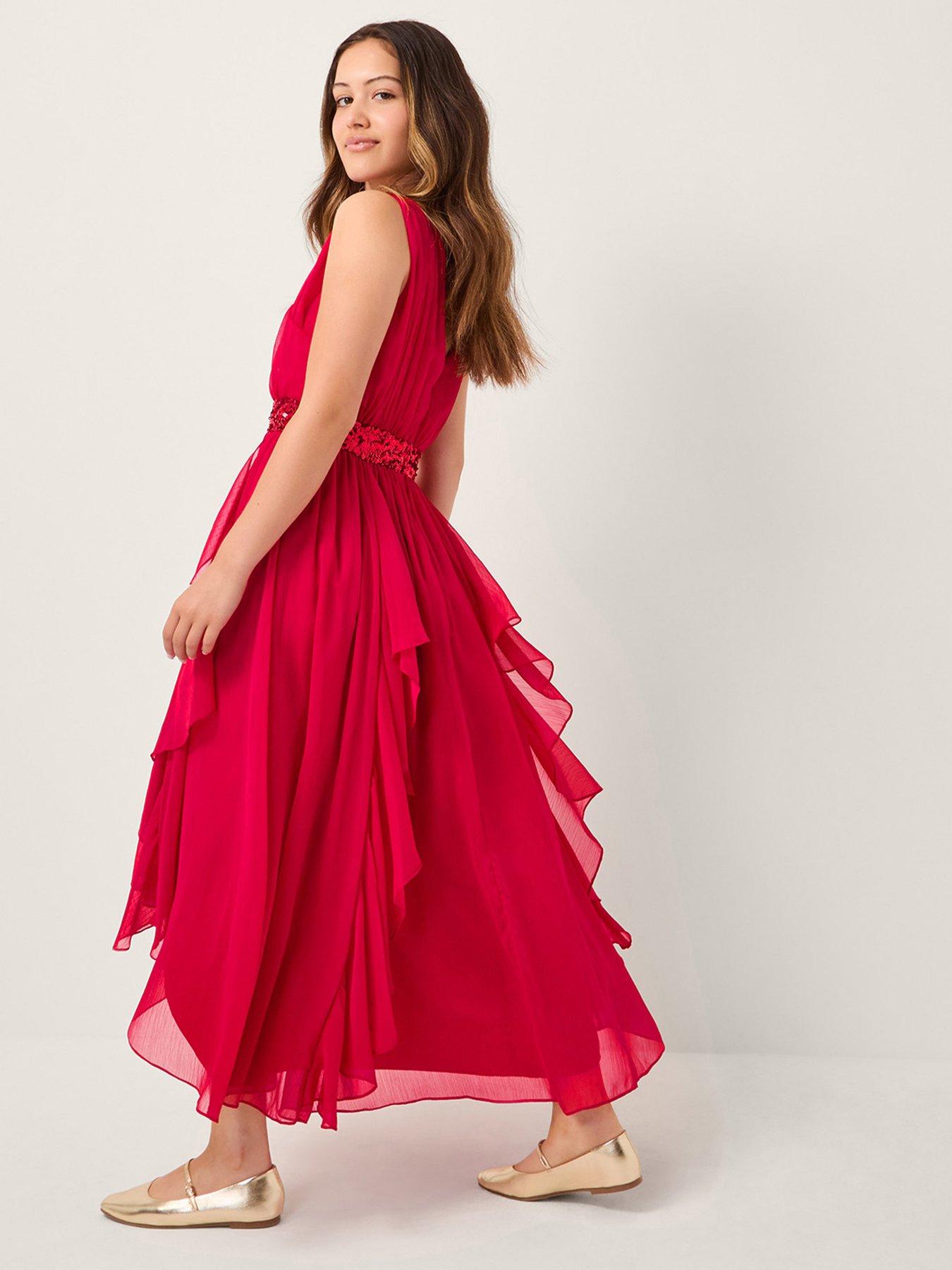 WAWALI Girls Chiffon Bridesmaid Dress – Floral Embroidered Pageant Party Gown With Sash