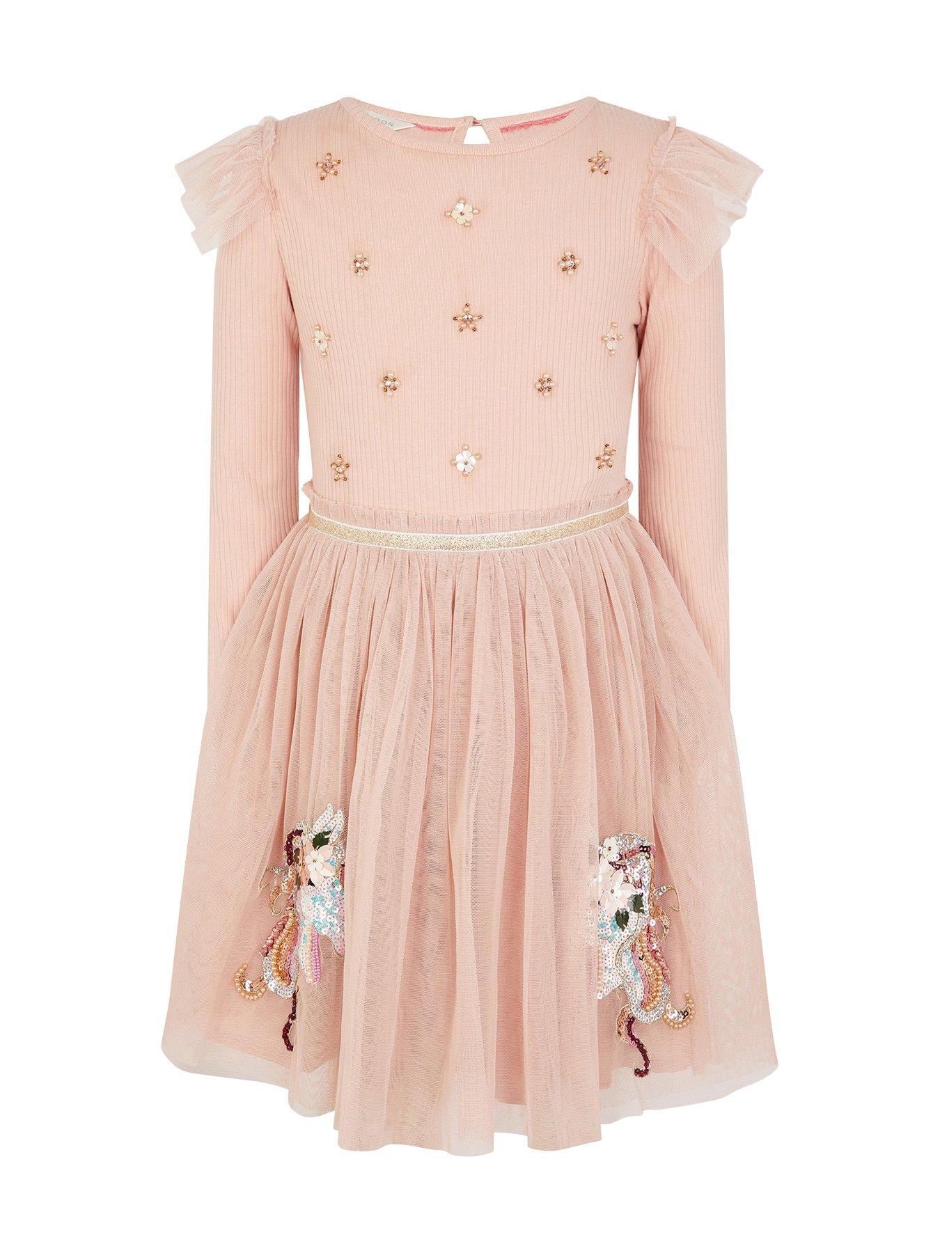 undefined Girls Unicorn Embroidered Disco Dress - Pink