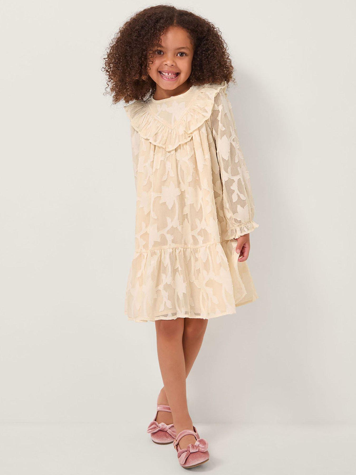 undefined Girls Burnout Frill Dress - Beige