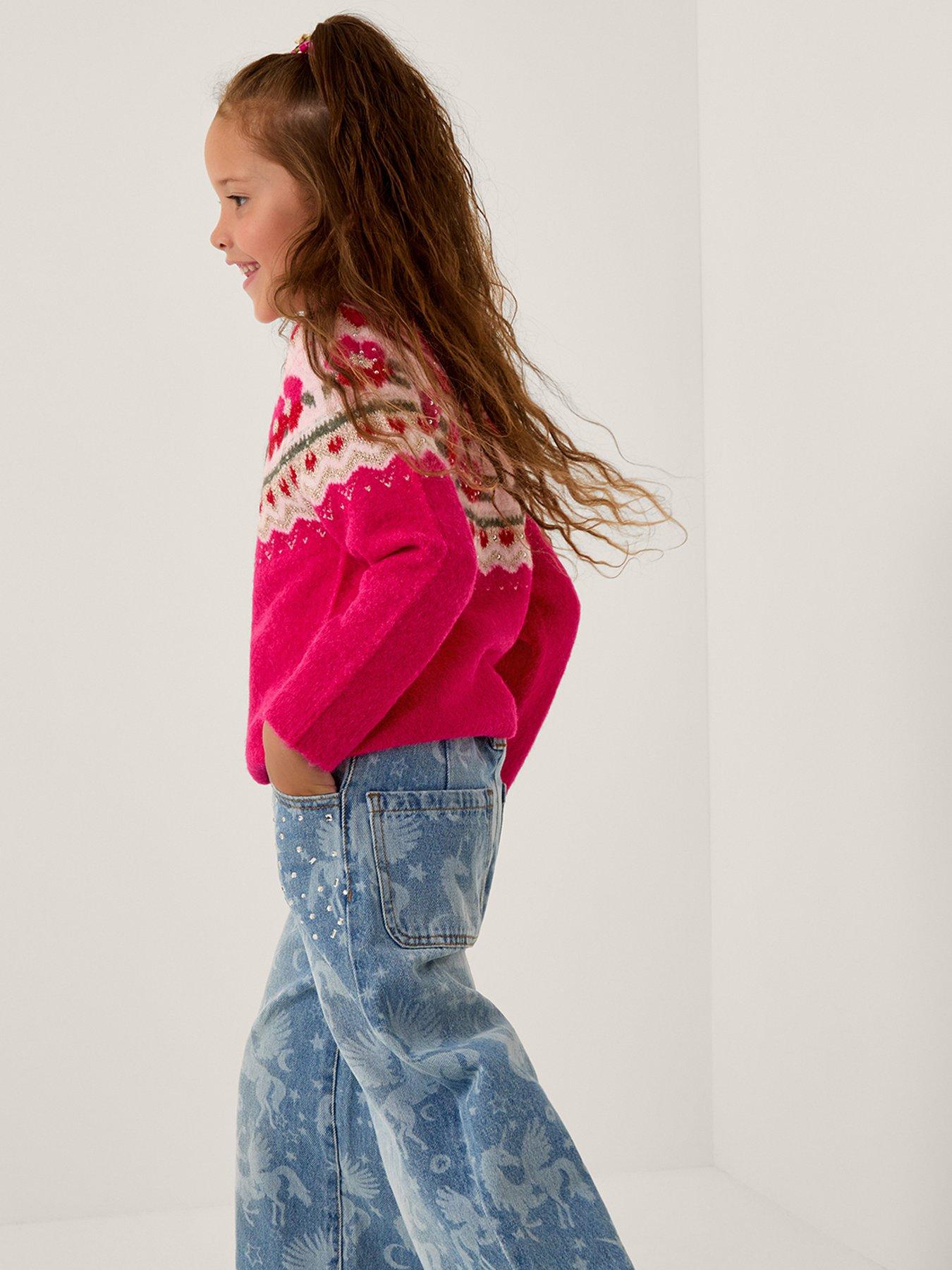 undefined Girls Rose Heatseal Knitted Jumper - Pink