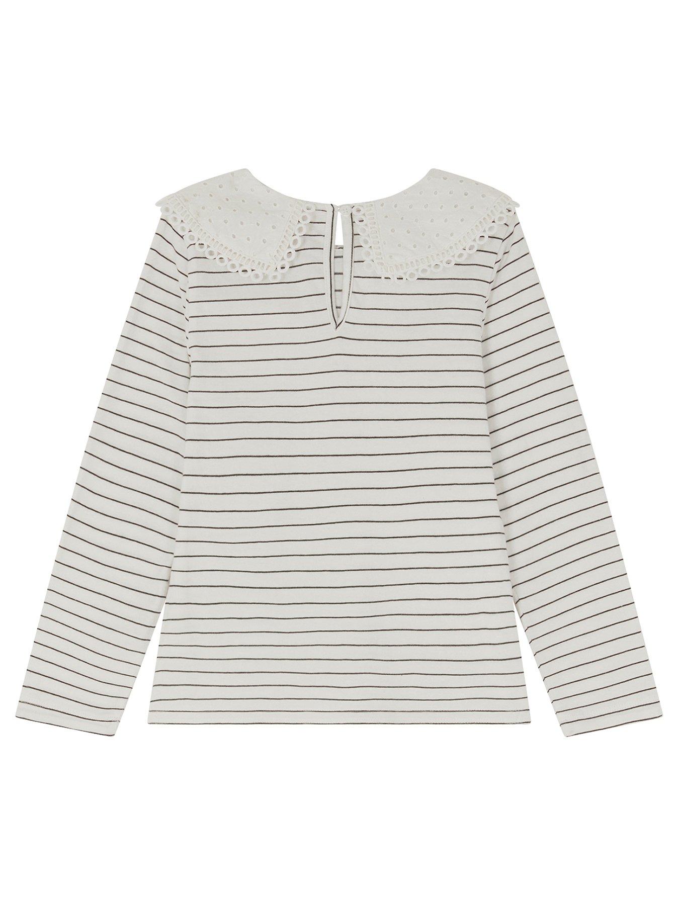 Image 3 of 4 of Monsoon Girls Collar Stripe Long Sleeve Tshirt - Light Cream