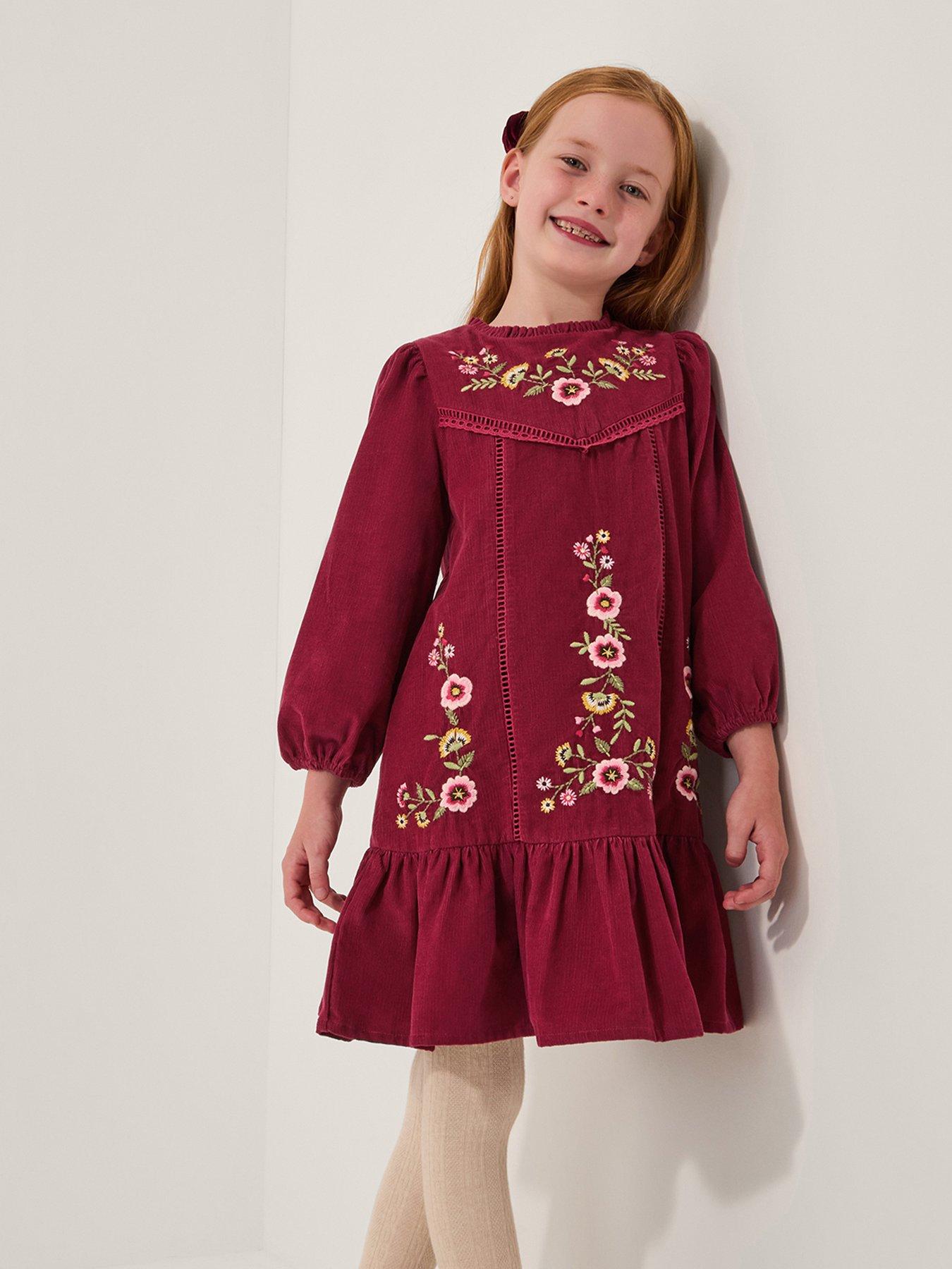 undefined Girls Cord Embroidered Tunic Dress - Pink