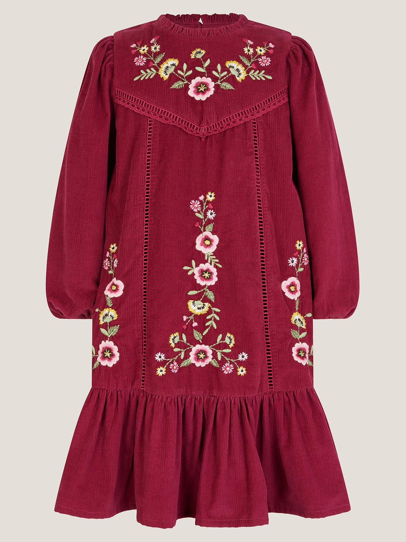 Image 3 of 4 of Monsoon Girls Embroidered Corduroy Tunic Dress - Pink