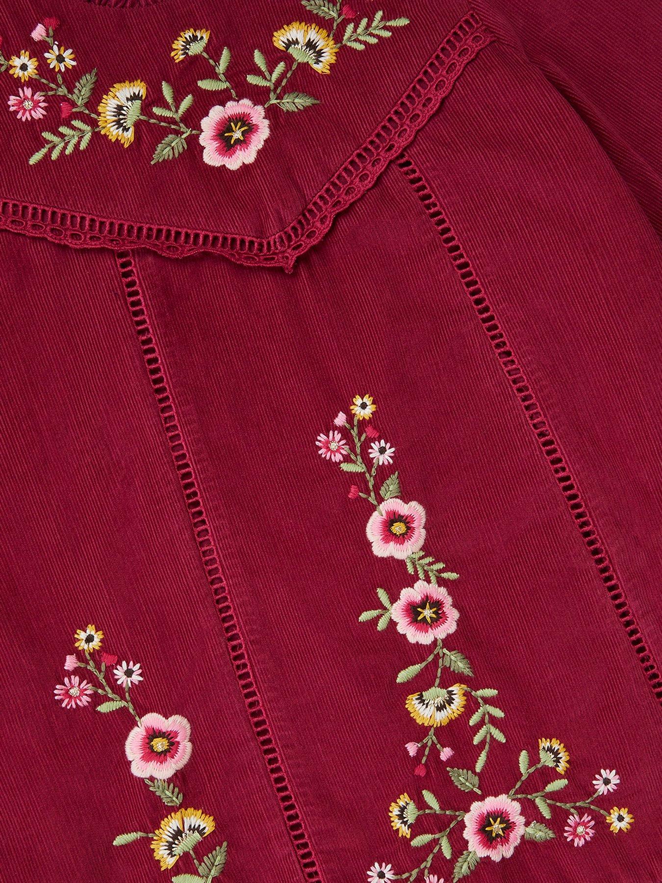 Image 4 of 4 of Monsoon Girls Embroidered Corduroy Tunic Dress - Pink
