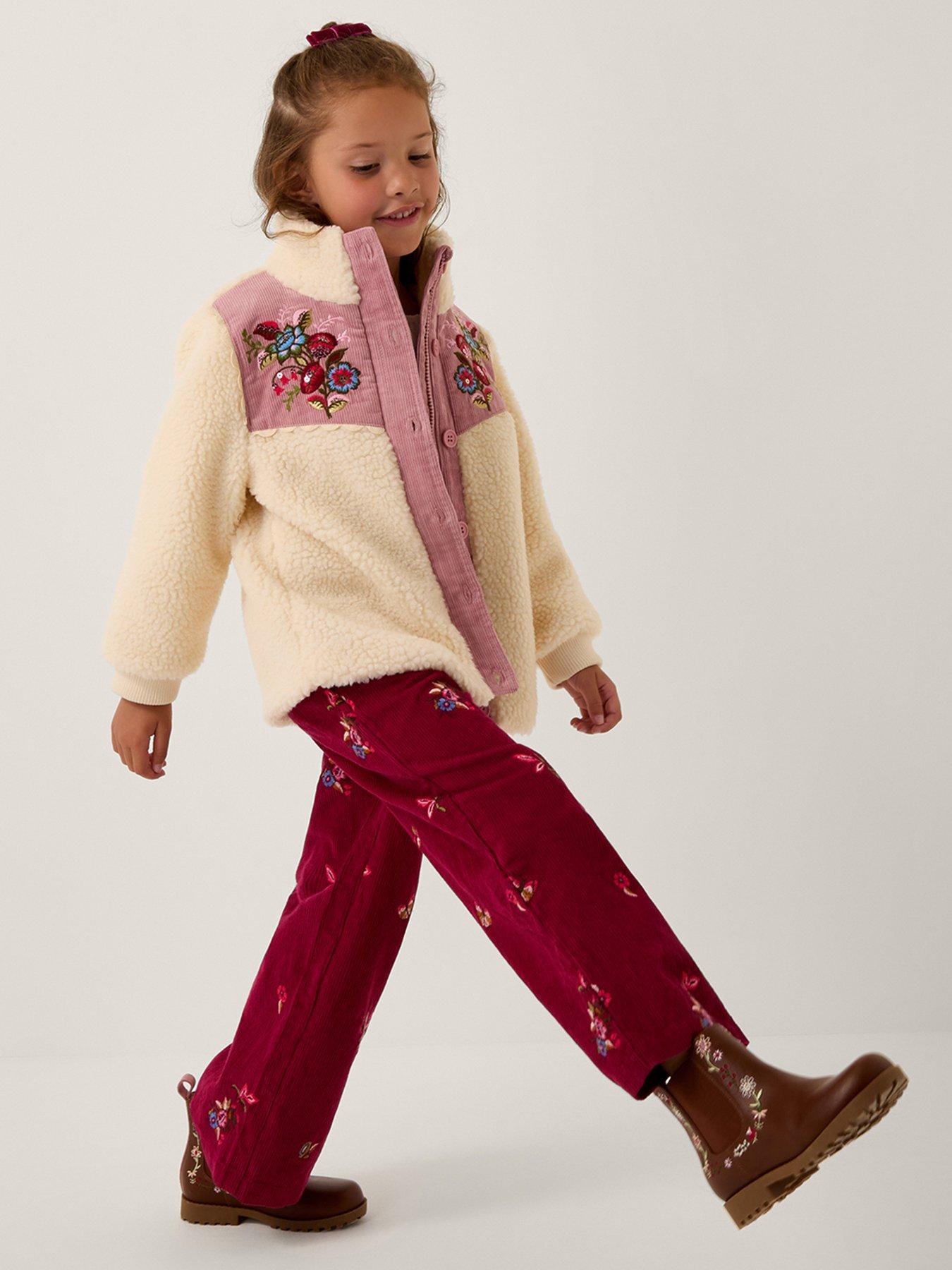 undefined Girls Floral Yoke Borg Jacket - Light Cream