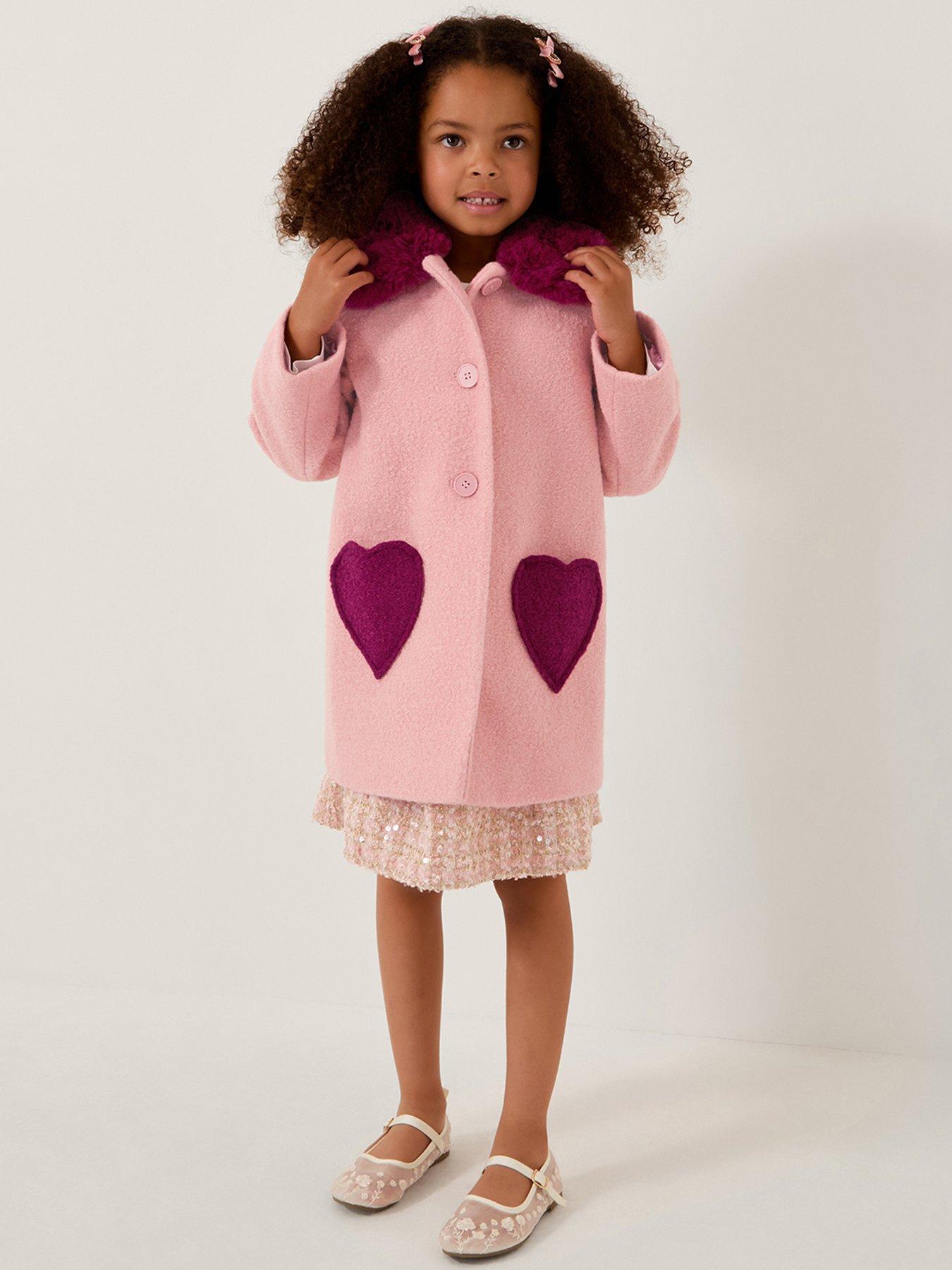 undefined Girls Berry Boucle Heart Coat - Pink