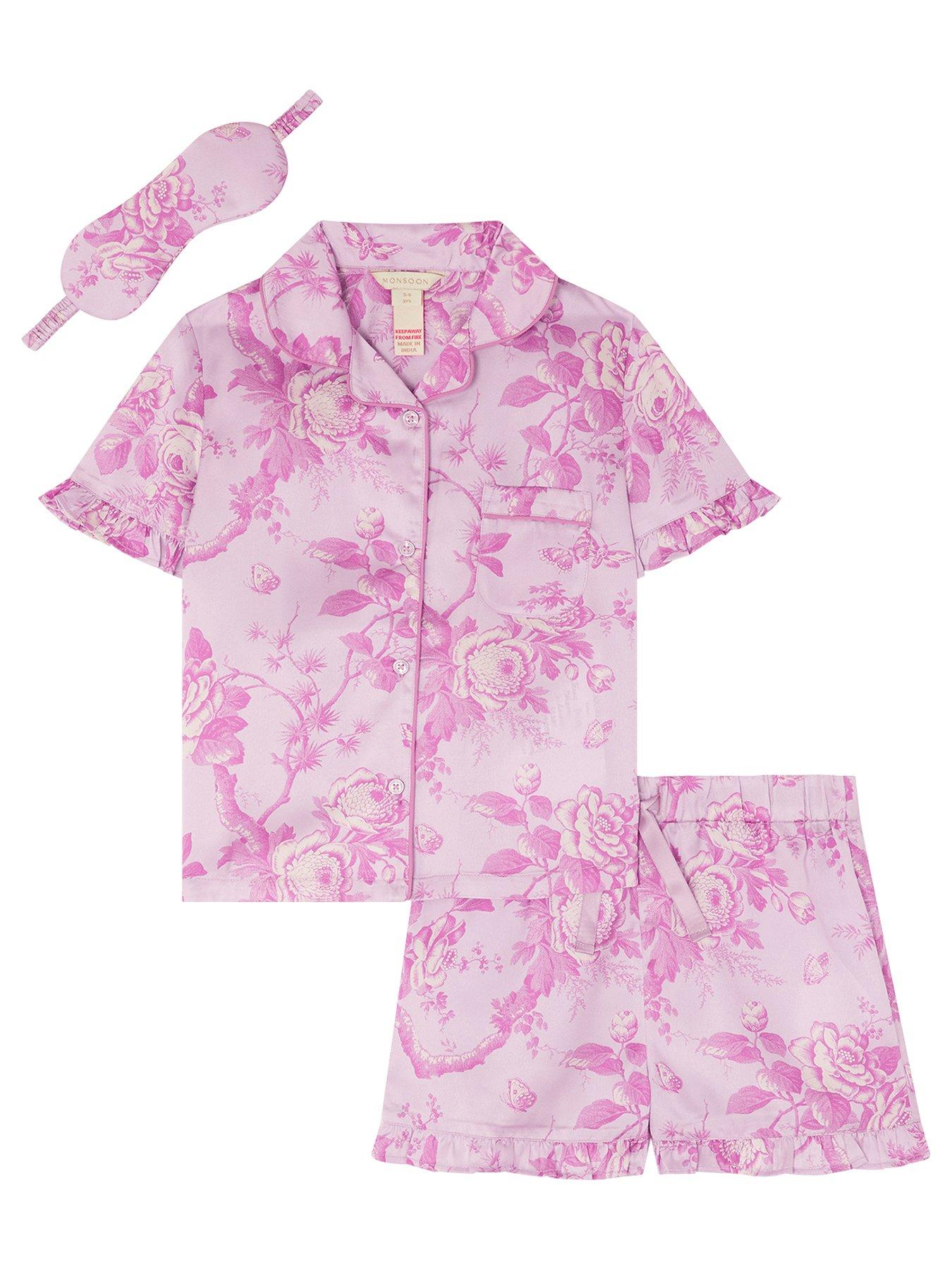 Monsoon Girls Satin Heritage Short Pyjamas - Light Purple