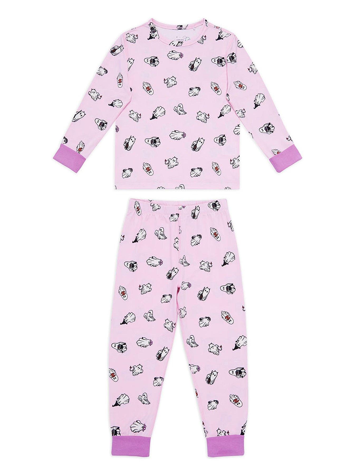 undefined Unisex Kids Ghost Print Pyjamas With Extendable Cuffs - Pink