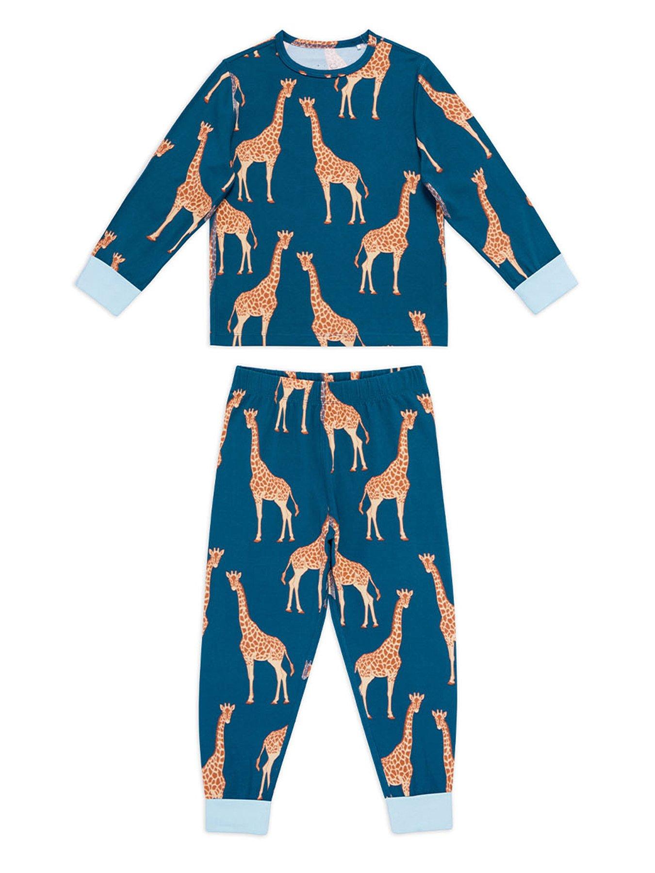 Image 2 of 3 of CHELSEA PEERS Unisex Kids 2 Pack Car And Giraffe Print Pyjamas - Navy