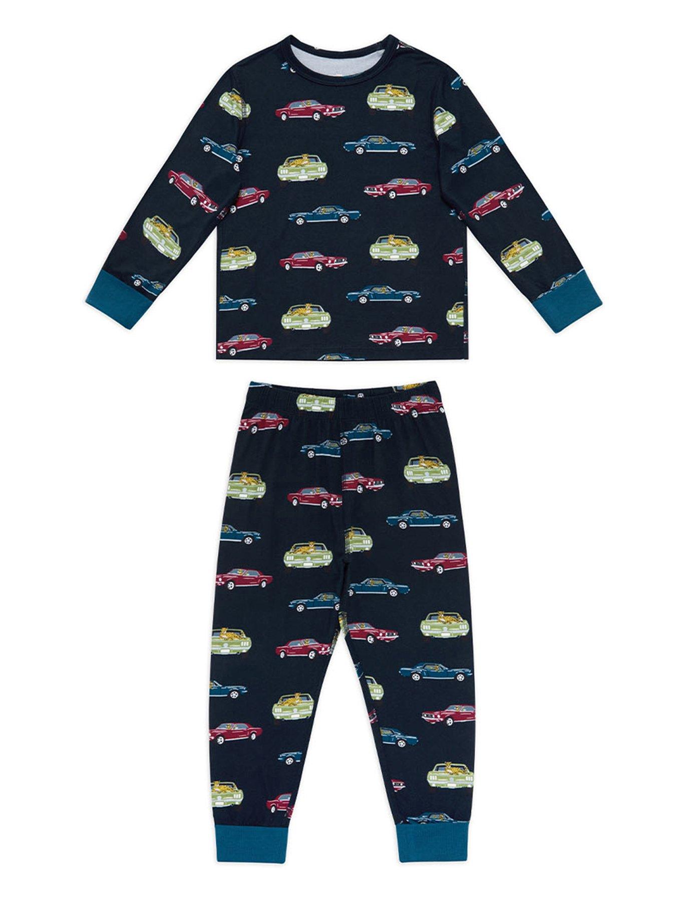 Image 3 of 3 of CHELSEA PEERS Unisex Kids 2 Pack Car And Giraffe Print Pyjamas - Navy
