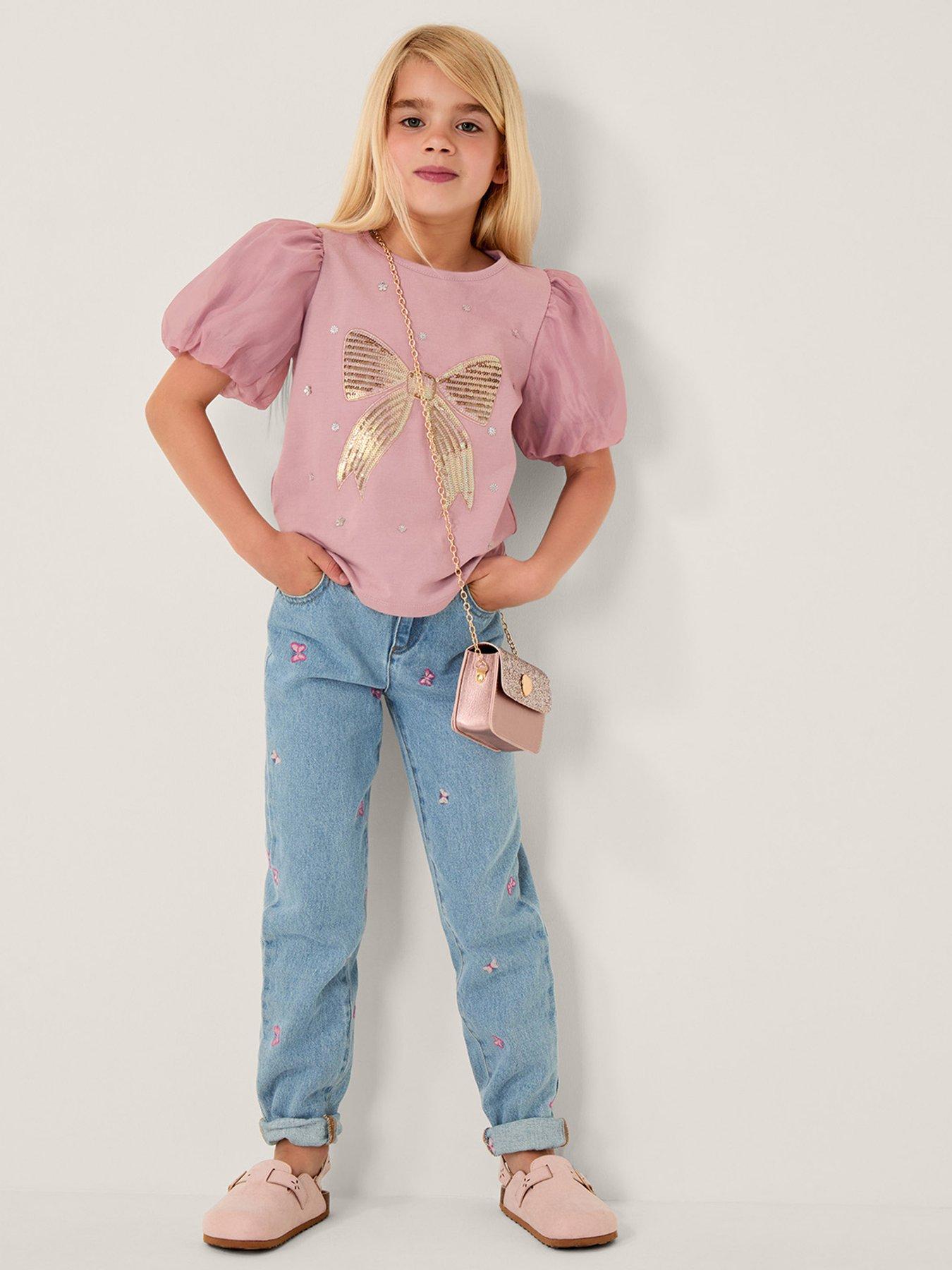 undefined Girls Cosmic Bow Embroidered T-Shirt - Purple