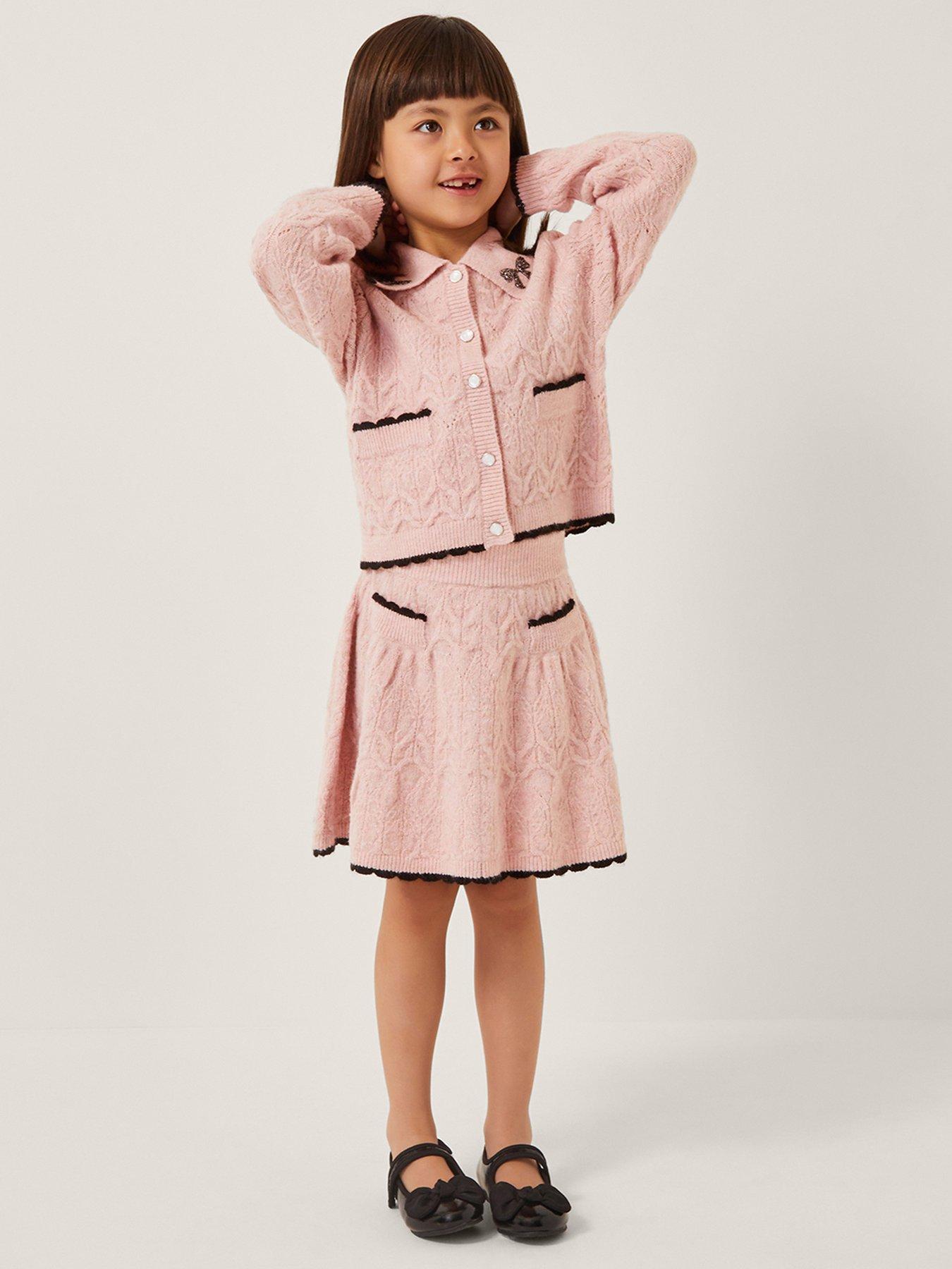 undefined Girls Bow Collar Knitted Set - Pink