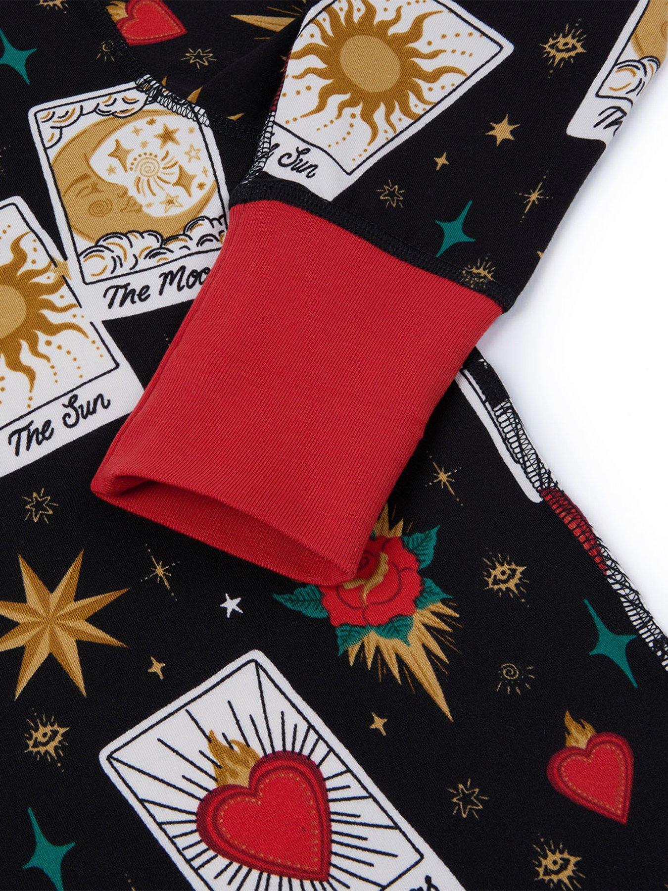 Image 2 of 3 of CHELSEA PEERS Unisex Kids Tarot Card Print Pyjamas With Extendable Cuffs - Black