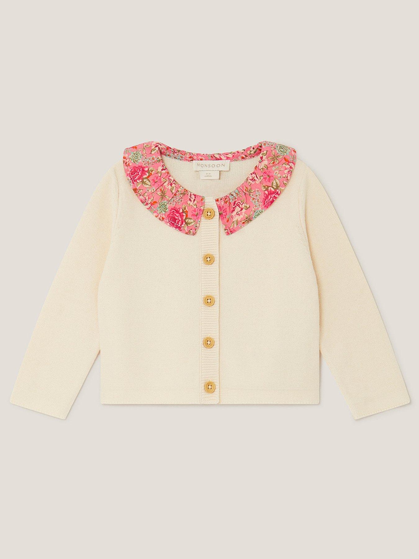 Monsoon Baby Girls Woven Ditsy Frill Collar Cardigan Light Cream