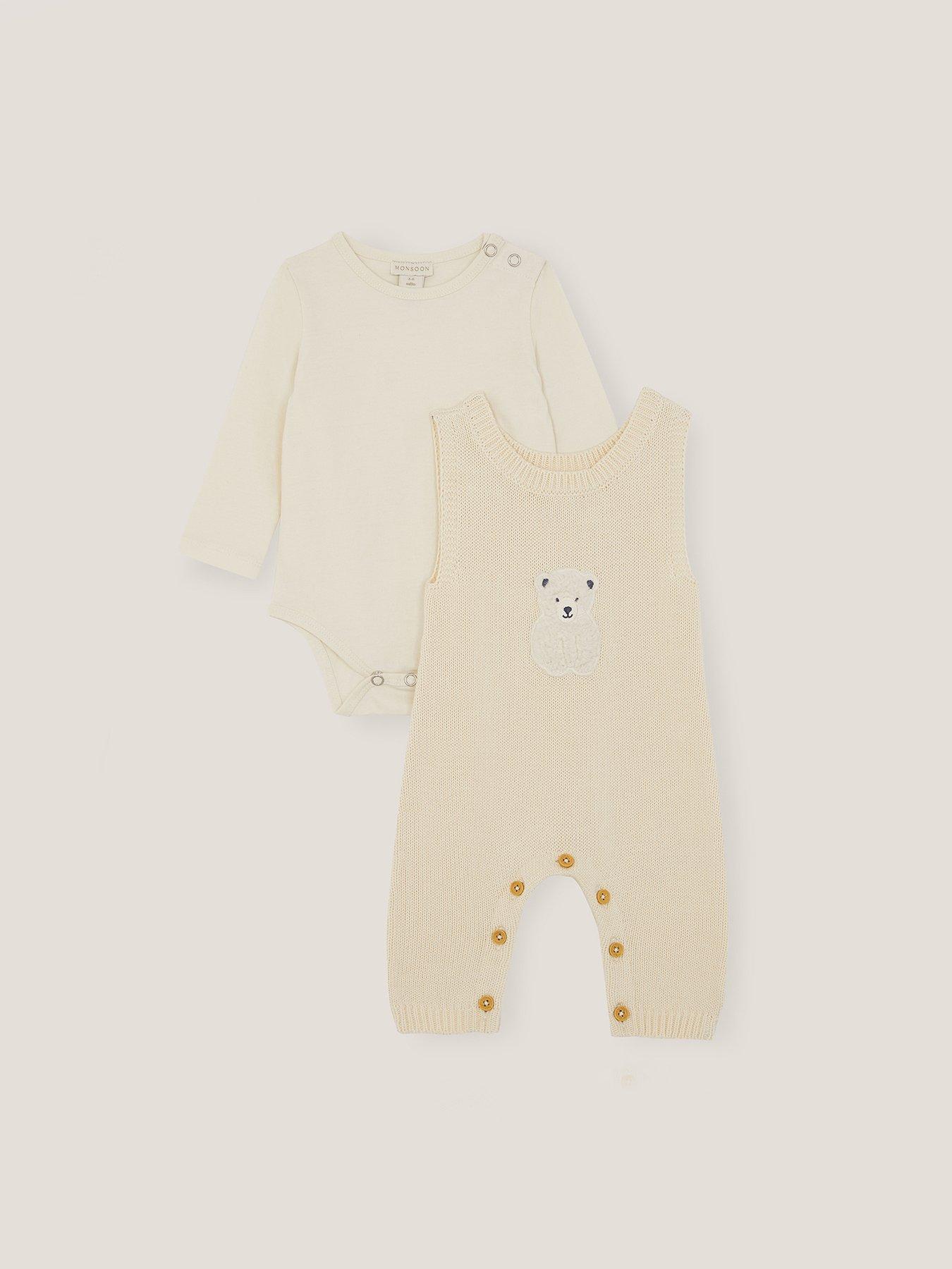 Monsoon Baby Unisex Polar Bear Knitted Dungarees - Light Cream