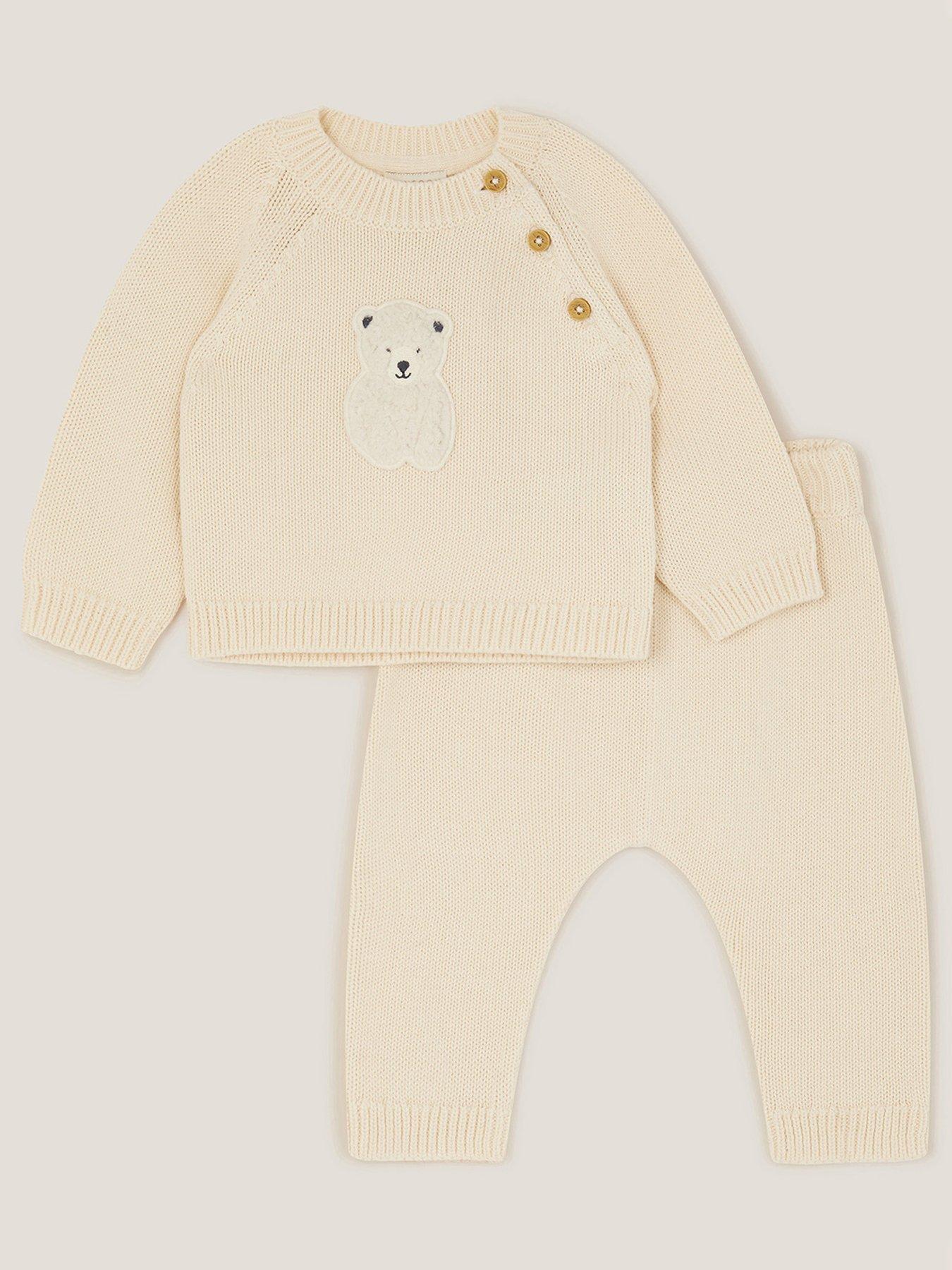 Monsoon Baby Unisex Polar Bear Knitted Top & Trousers - Light Cream