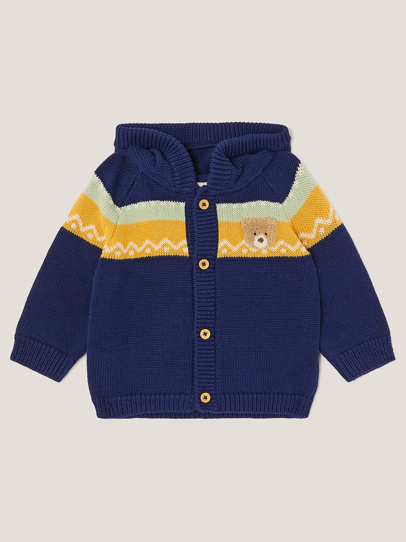 Monsoon Baby Boys Benny Bear Fairisle Knitted Hoody - Green