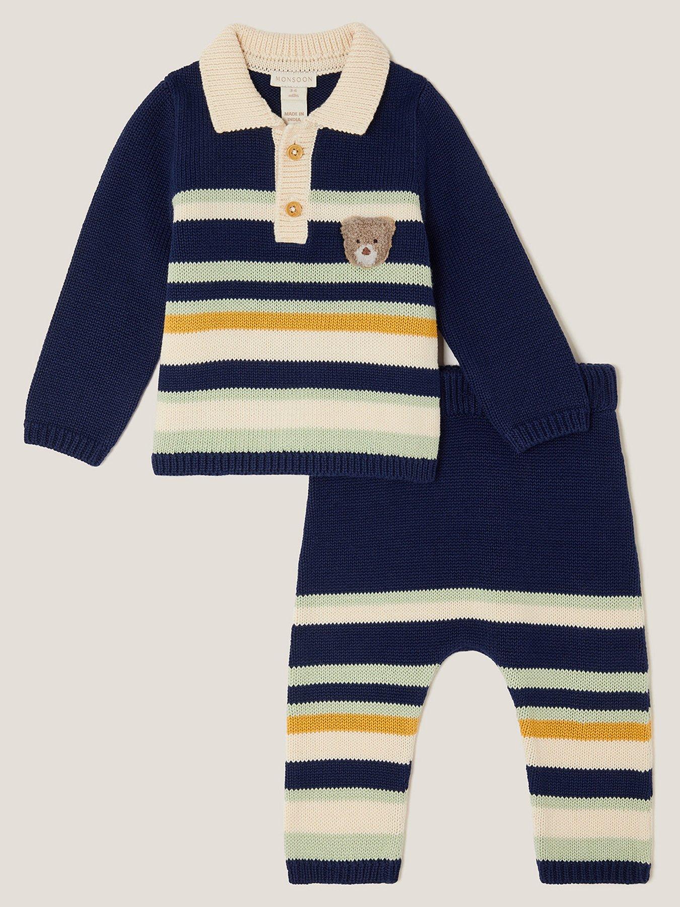 front image of monsoon-baby-boys-benny-bear-stripe-knitted-set-navy