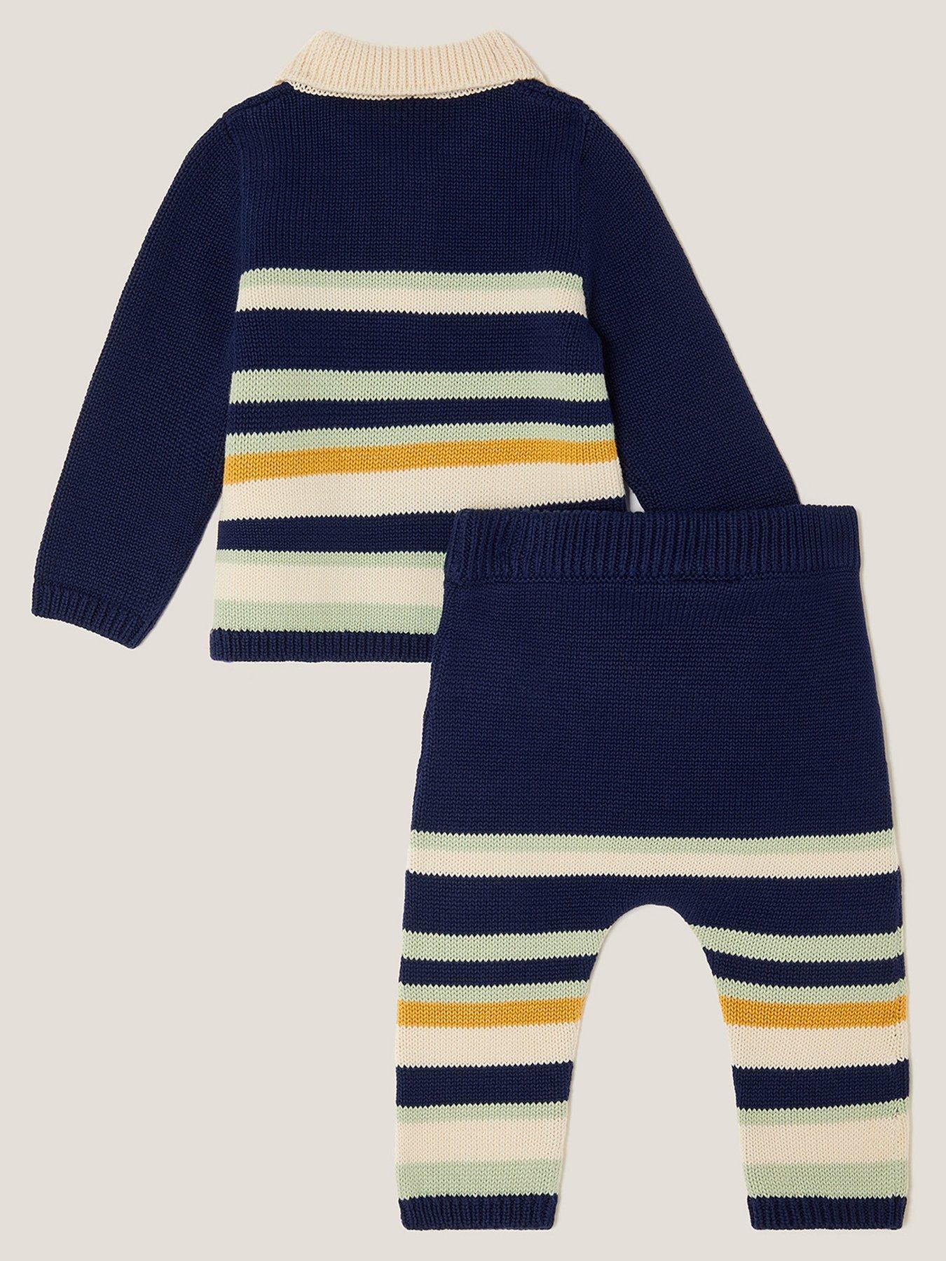 stillFront image of monsoon-baby-boys-benny-bear-stripe-knitted-set-navy