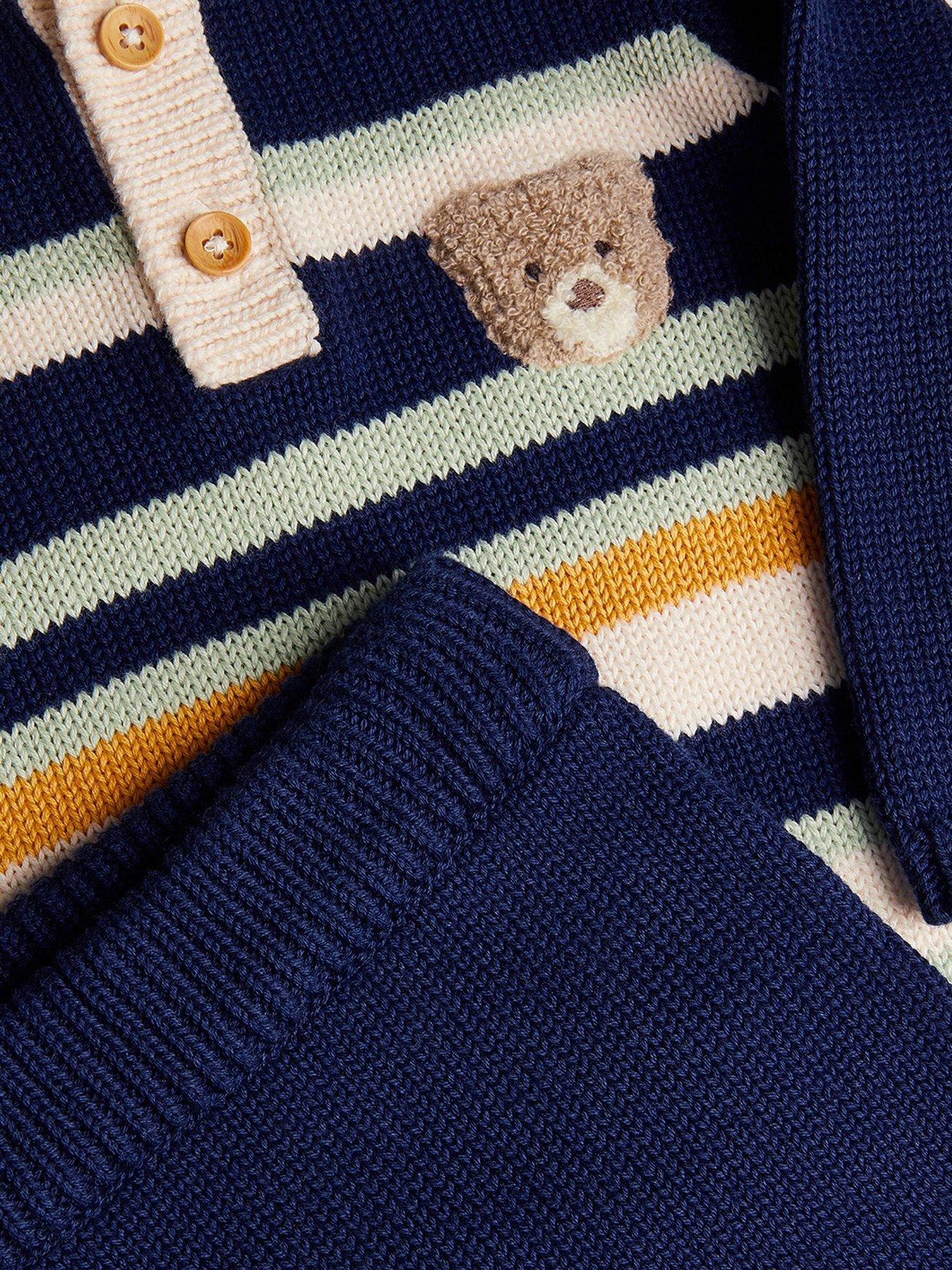  image of monsoon-baby-boys-benny-bear-stripe-knitted-set-navy