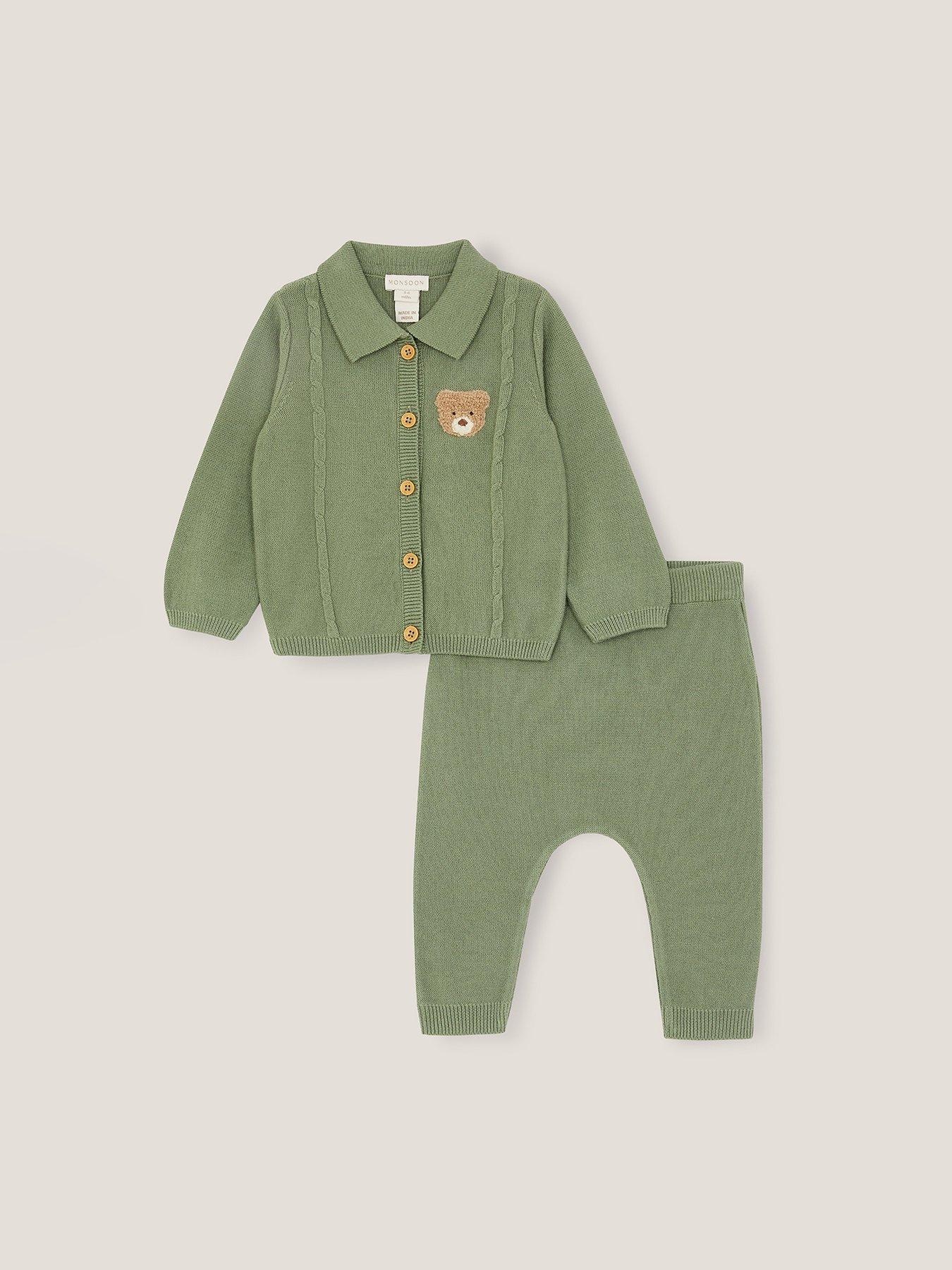 undefined Baby Boys Benny Bear Cable Knitted Cardigan - Green